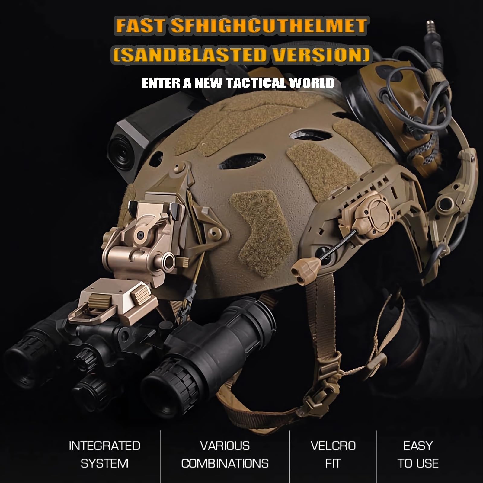 Lekki Helm Do Airsoftu – Zintegrowany Helm Z Wysokim Wycięciem I Podstawą Do Mocowania NVG, Szynami Bocznymi I Paskiem Na Słuchawki Z Otworami Do Uprawiania Sportów