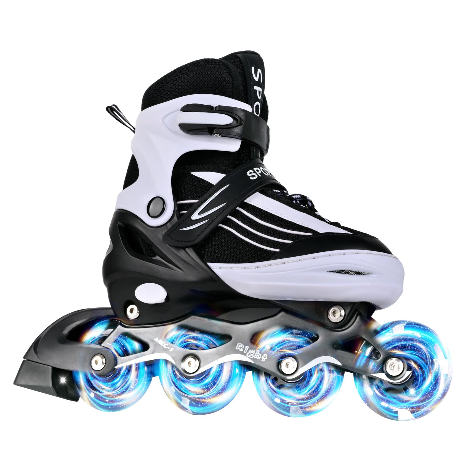 MGYZM Patins à roulettes en Ligne pour garçons et Filles, Noir Blanc Roller Enfants pour Adolescents et Adultes avec Roues Lumineuses pour Les Sport (Noir Blanc, M (EU 32-36)) - 2