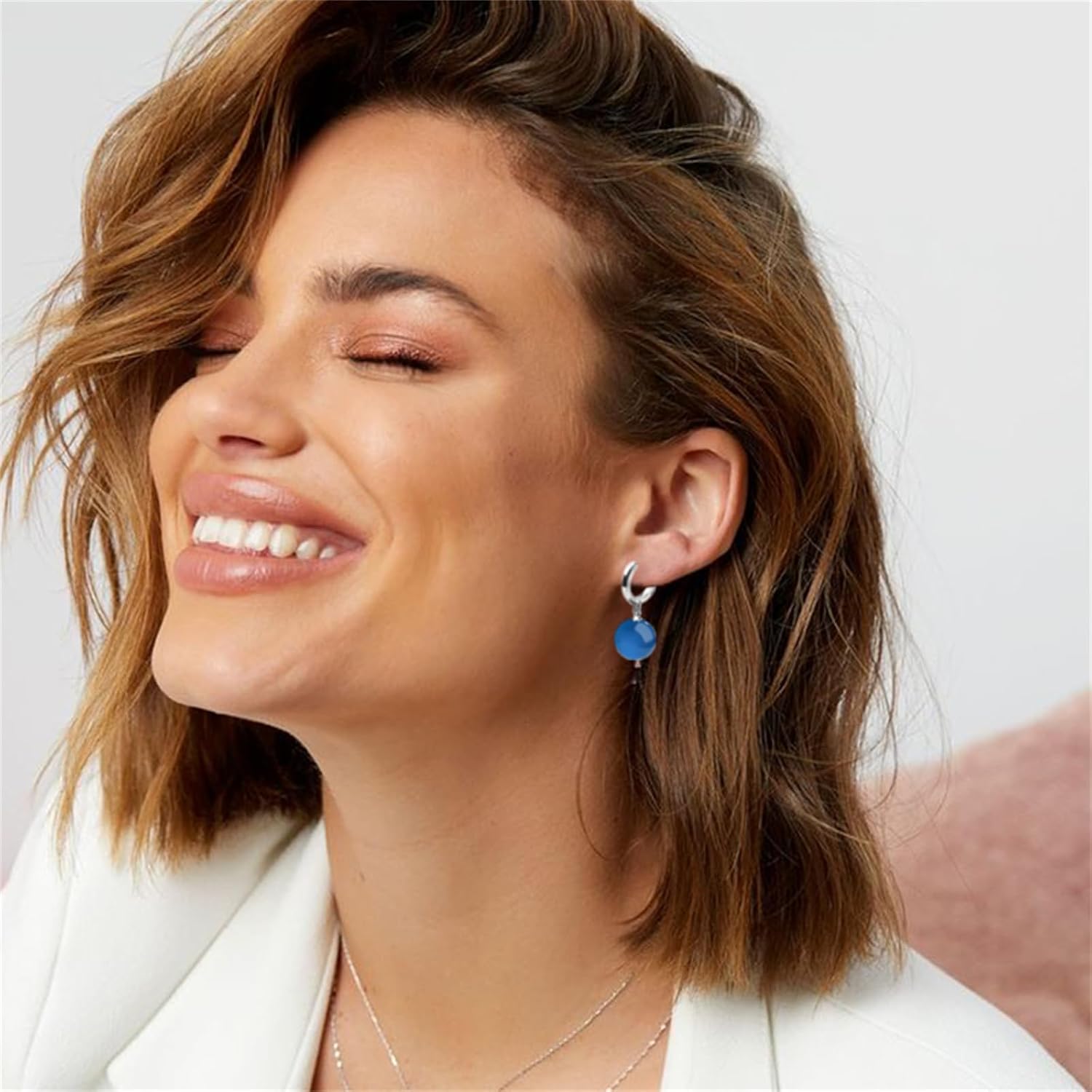 Handmade Jade Earrings Basic Gemstone Round 12MM Bead Ball Drop Dangle Earrings Rose Quartz Stone Earrings Natural Agate Bead Jade Drop Earrings for Women - Image 3