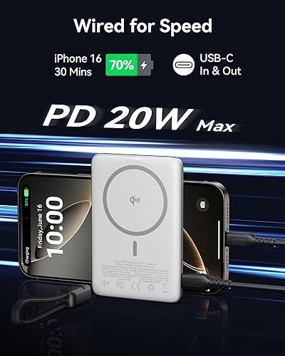 Miniatura 4 de INIU Qi2 Banco de energía magnética, el cargador portátil más delgado del mercado 5000mAh con soporte plegable para iPhone 1615141312 Series