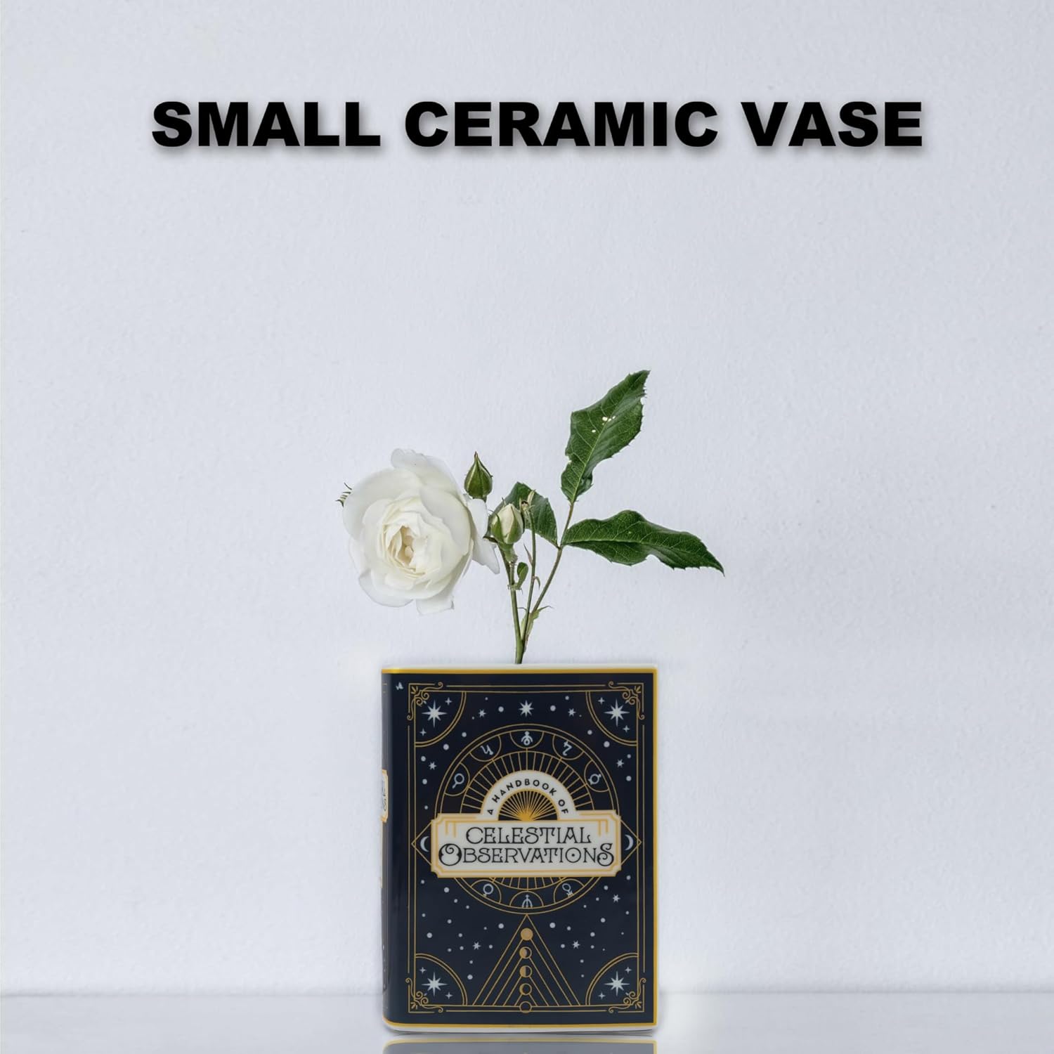 Ceramic Book Vase for Flowers, Small Book Flower Vase, Book Shaped Vase for Flowers, Modern Decorative Vase for Home, Office, Bookshelf Decor -A Handbook of Celestial Observations - Image 2