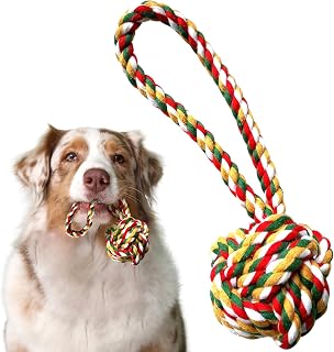 Kats'N Us 7 Inch Ball Knot on Rope Puppy Chew Toy - Assorted Colors, Tugging, Teething Durable Long Lasting and Safe Entertainment for Puppies and Small Breeds