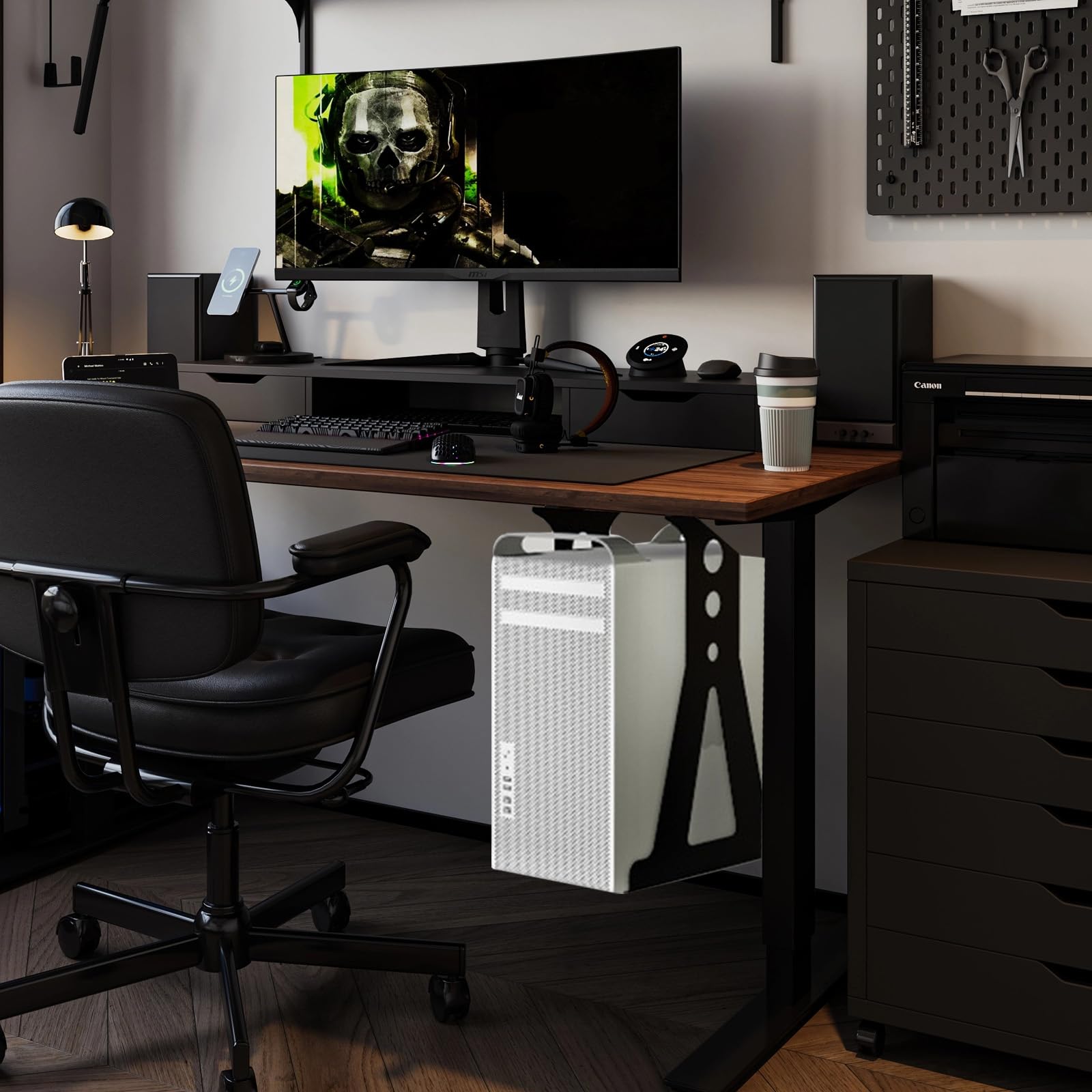 Support PC sous Bureau, Support de Suspension Réglable pour Ordinateur sous Bureau, Jusqu'à 35 kg, Gain De Place, pour la Plupart des Hôtes, Noir