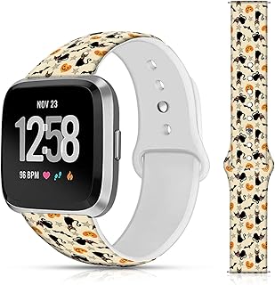 OOCASE Halloween Decor Watch Bands Compatible for Fitbit Versa 2 / Fitbit Versa/Fitbit Versa SE/Fitbit Versa Lite Bands for Women Men Girls, Soft Silicone Fall Pumpkin Cat Pattern Sport Strap