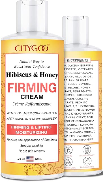 Hibiscus and Honey Firming Cream, Neck Firming Cream, Skin Tightening Cream, Reduces the Look of Neck Lines, Tightens & Smooths - With Collagen & Hyaluronic Acid -4 FL OZ