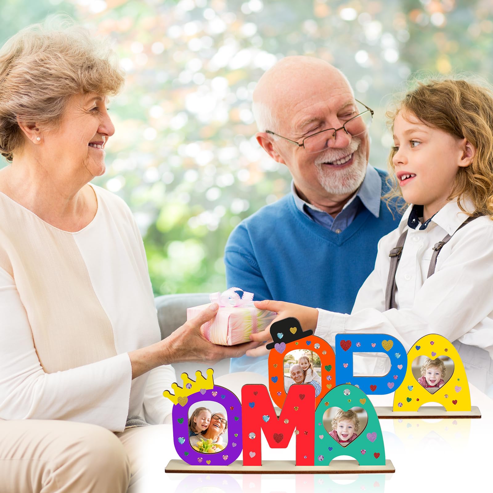 Leonshco 5 stuks oma en opa, houten letters, knutselset met acrylverf, opa en oma, fotolijst, houten letters, verjaardag, Kerstmis, cadeau voor grootouders (A