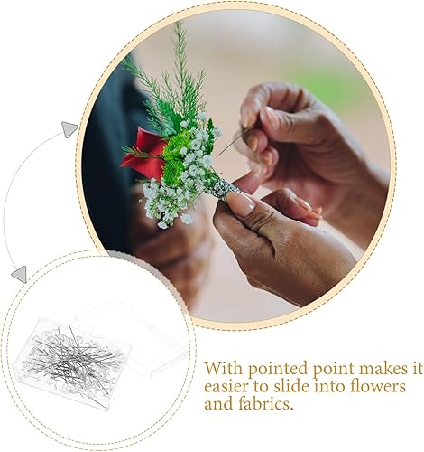 Miniatura 4 de EXCEART 100 alfileres de diamantes de imitación para ramo de diamantes de imitación, alfileres de cabeza recta de cristal, pasadores de ramillete,