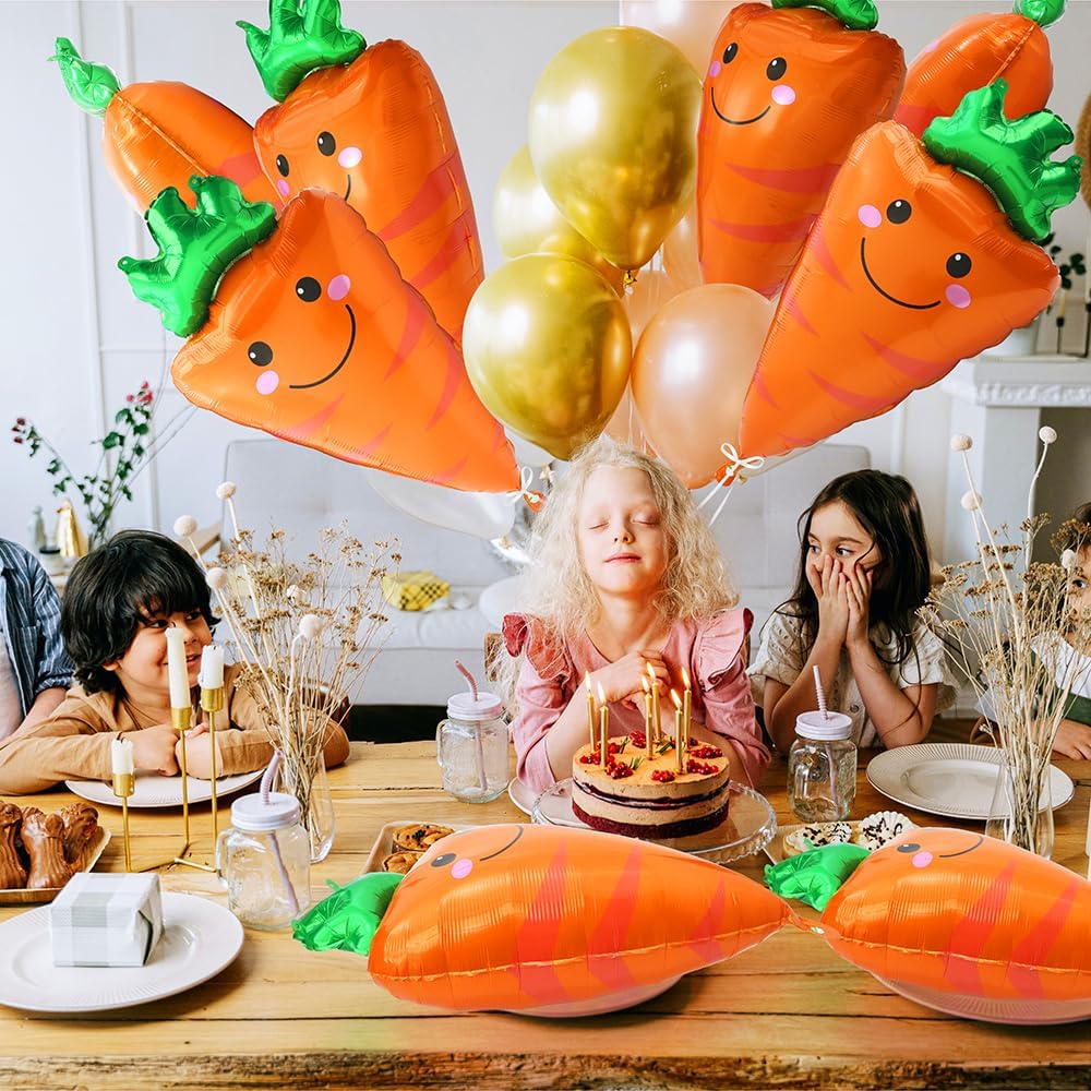 Cute Carrot Balloons Farmer Vegetable Decoration Fruit Veggie Farm Food Party Supplies For Birthday Picnic Cooking Baby Shower, 8 Pack Cartoon Happy Easter Carrot Foil Balloons Easter Bunny Decoration