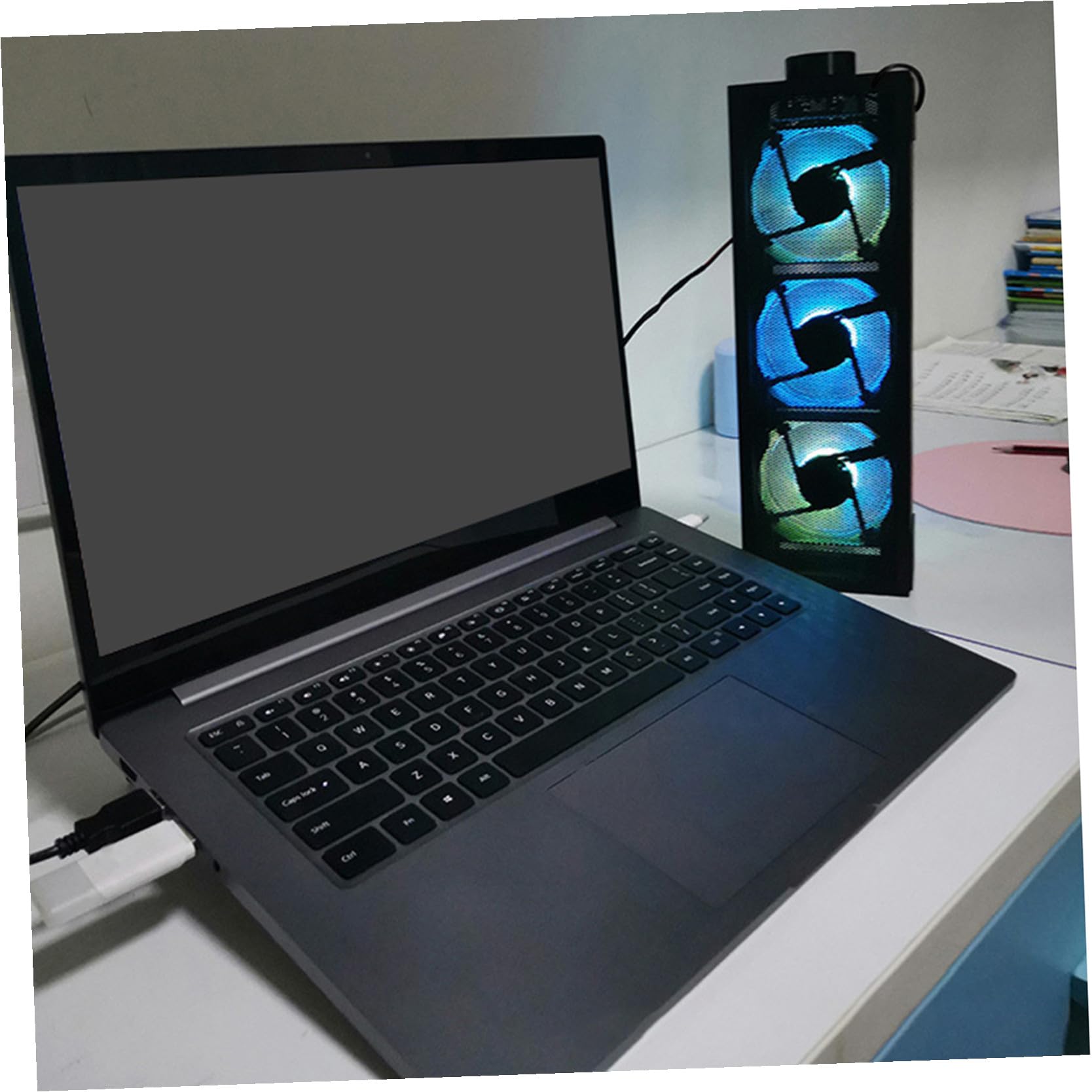 SHINEOFI Support Réglable pour Ordinateur Portable en Alliage D'aluminium Ventilateur de Refroidissement Silencieux, Hauteur Ajustable pour Gaming et Visionnage de Vidéos