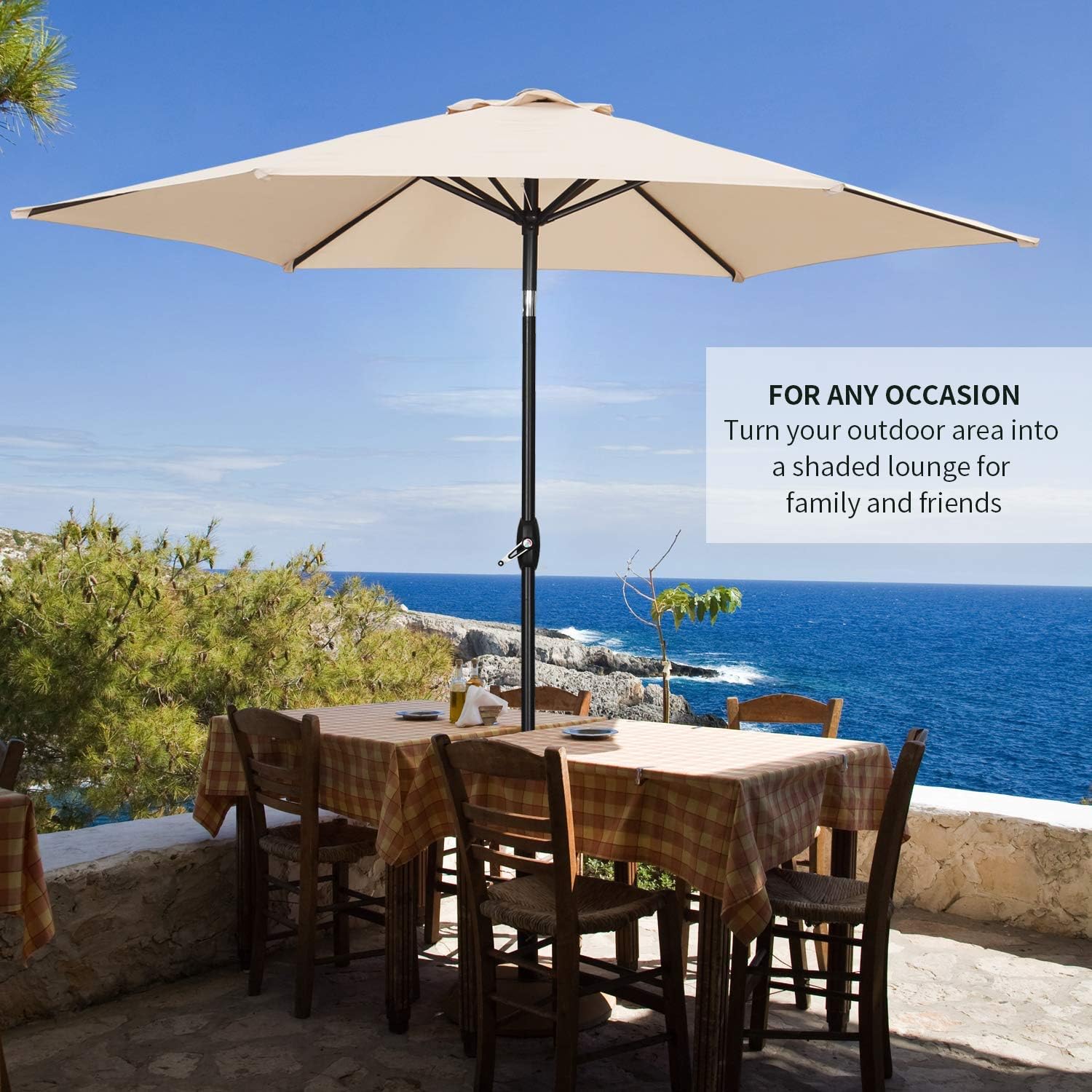 HYD-Parts 9FT Patio Umbrella Outdoor Table Umbrella,Market Umbrella with Push Button Tilt and Crank for Garden, Lawn, Deck, Backyard & Pool, No Base (Khaki)