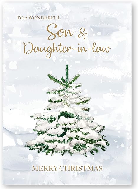 Christmas Card for Son & Daughter-in-law. Christmas Tree in Snow Design. 172 x 122mm Card with Verse Inside and White Envelope. Ecofriendly and UK made by Absolutely Yours.
