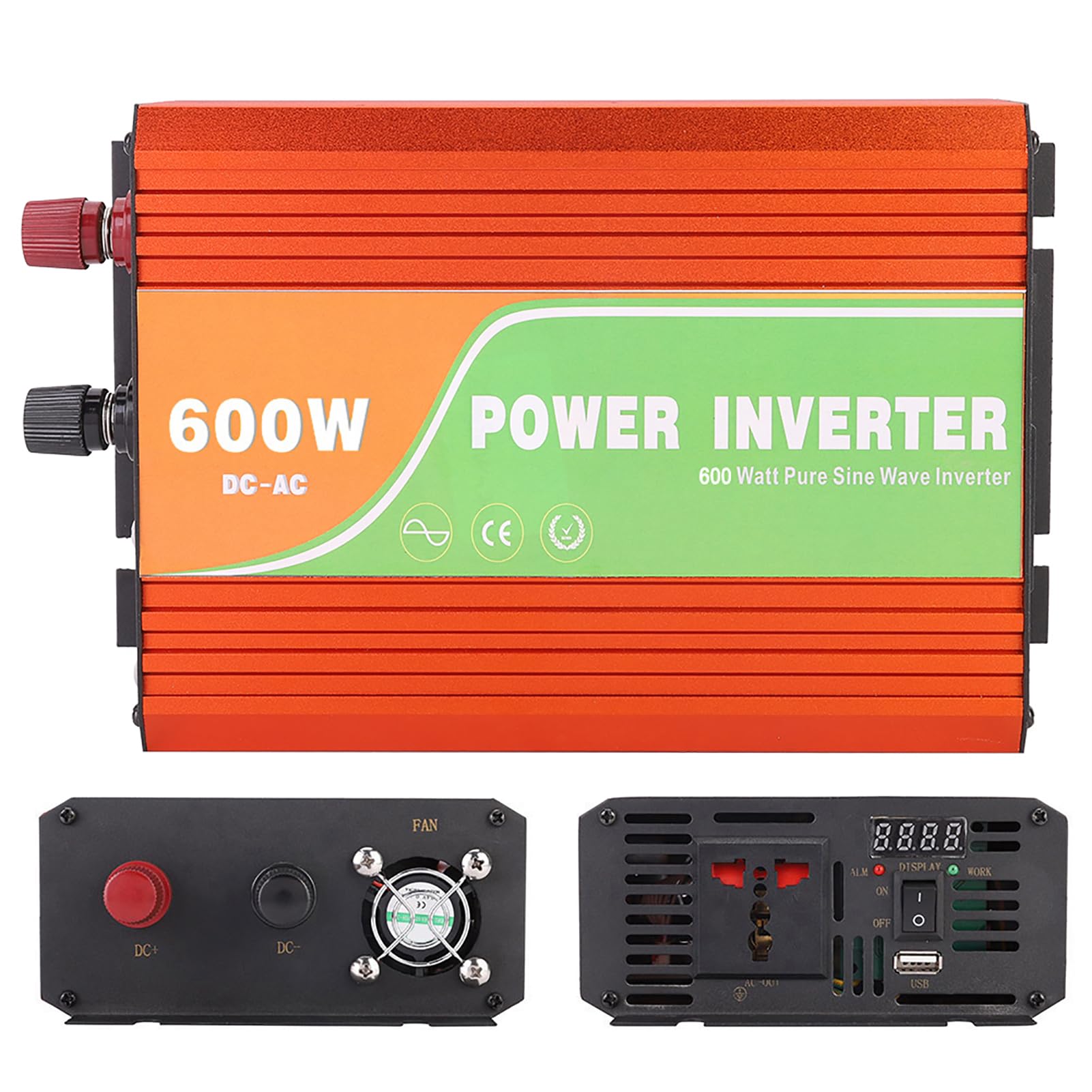 Inverter a Onda Sinusoidale Ad Alta Potenza da 600 W, Silenzioso e Privo di Inquinamento, Ideale per L'uso Domestico Quotidiano, Materiale in Alluminio Resistente, 1 unità (24 V)