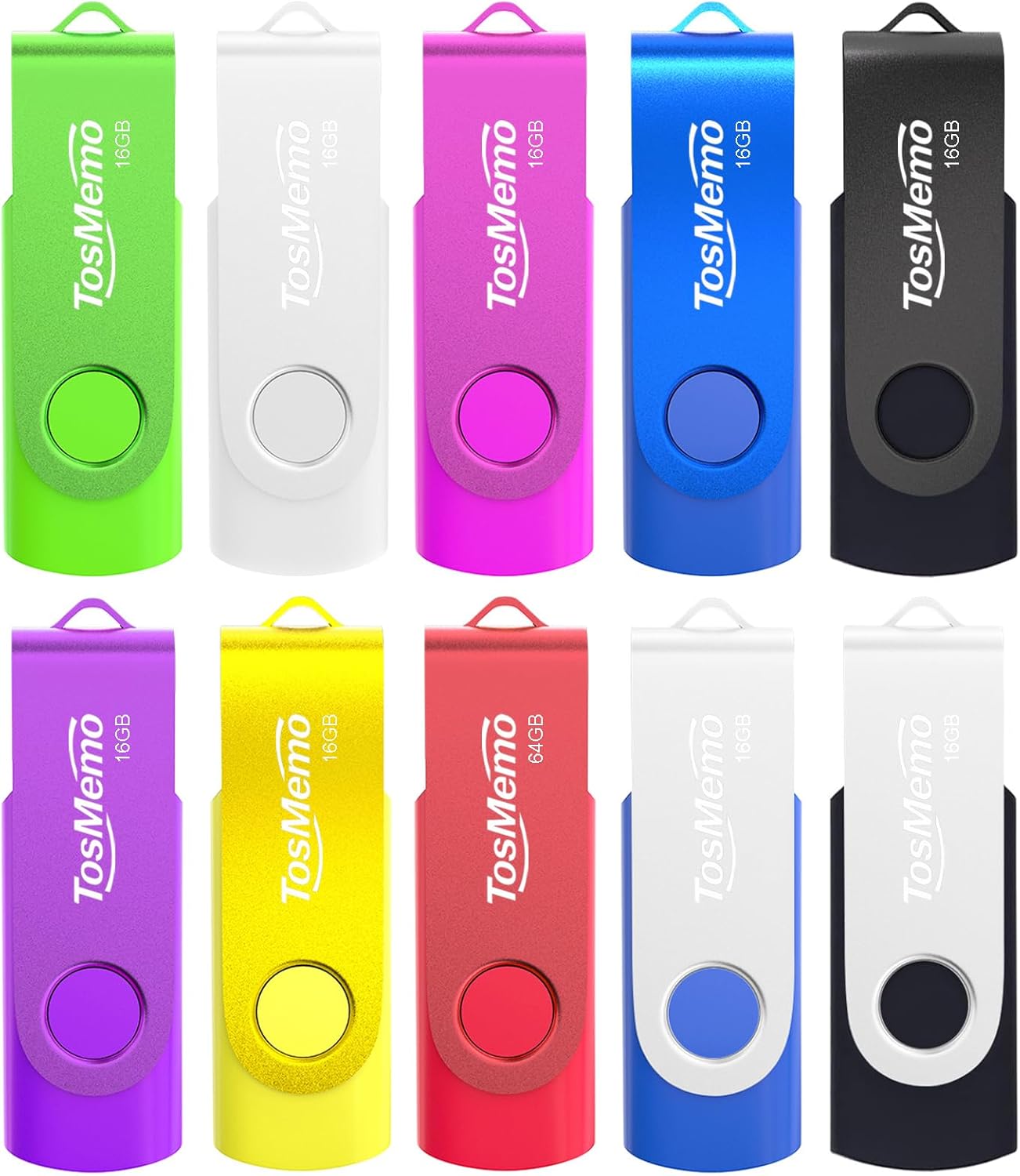 10 Pack 16GB USB Flash Drives Thumb Drives USB 2.0 Flash Drives Swivel Jump Drives Pen Drive Memory Stick Bulk for Data Storage(10 Pack,Mixed Colors)