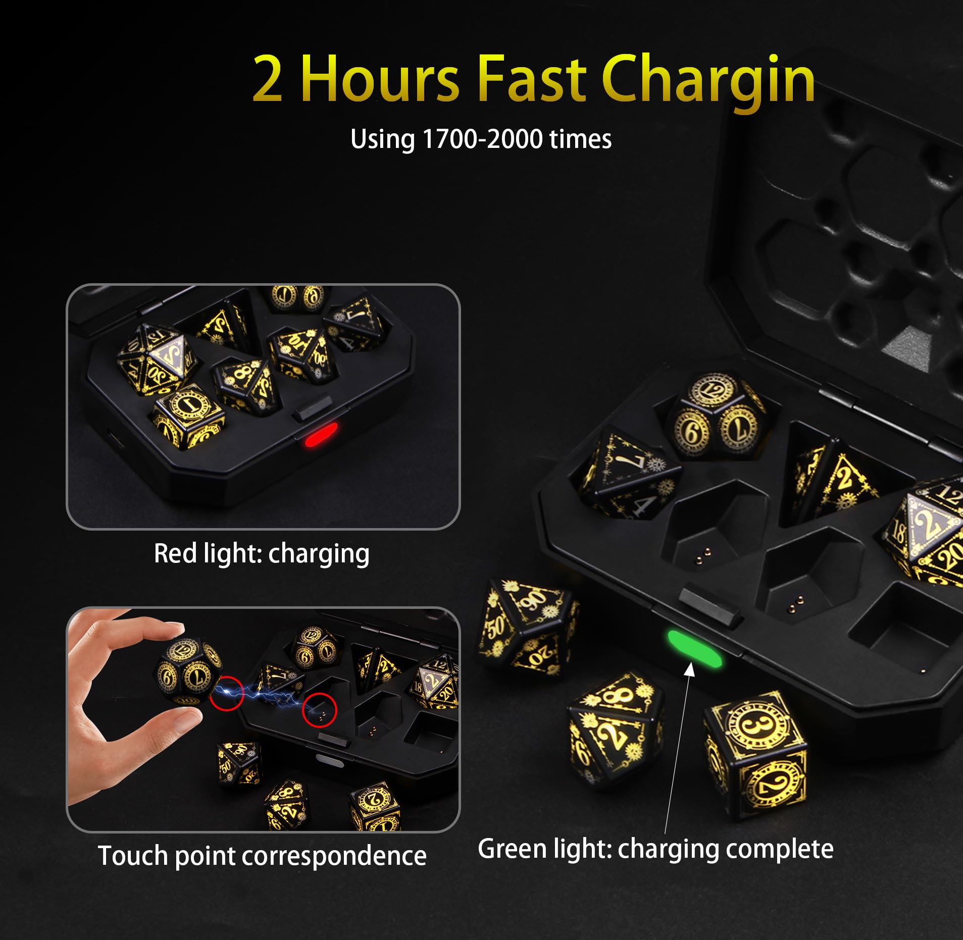 ORUZA Light up Dice Set, 7 PCS Rechargeable LED DND Dice with Charging Box - Image 3