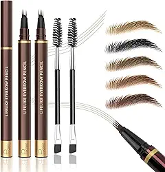 2 lápis de sobrancelha microblading com pincel de sobrancelha, lápis de sobrancelha microblading taupe para mulheres, caneta de sobrancelha impermeável 2 em 1 com 4 garfos e pontas ultra-precisas para