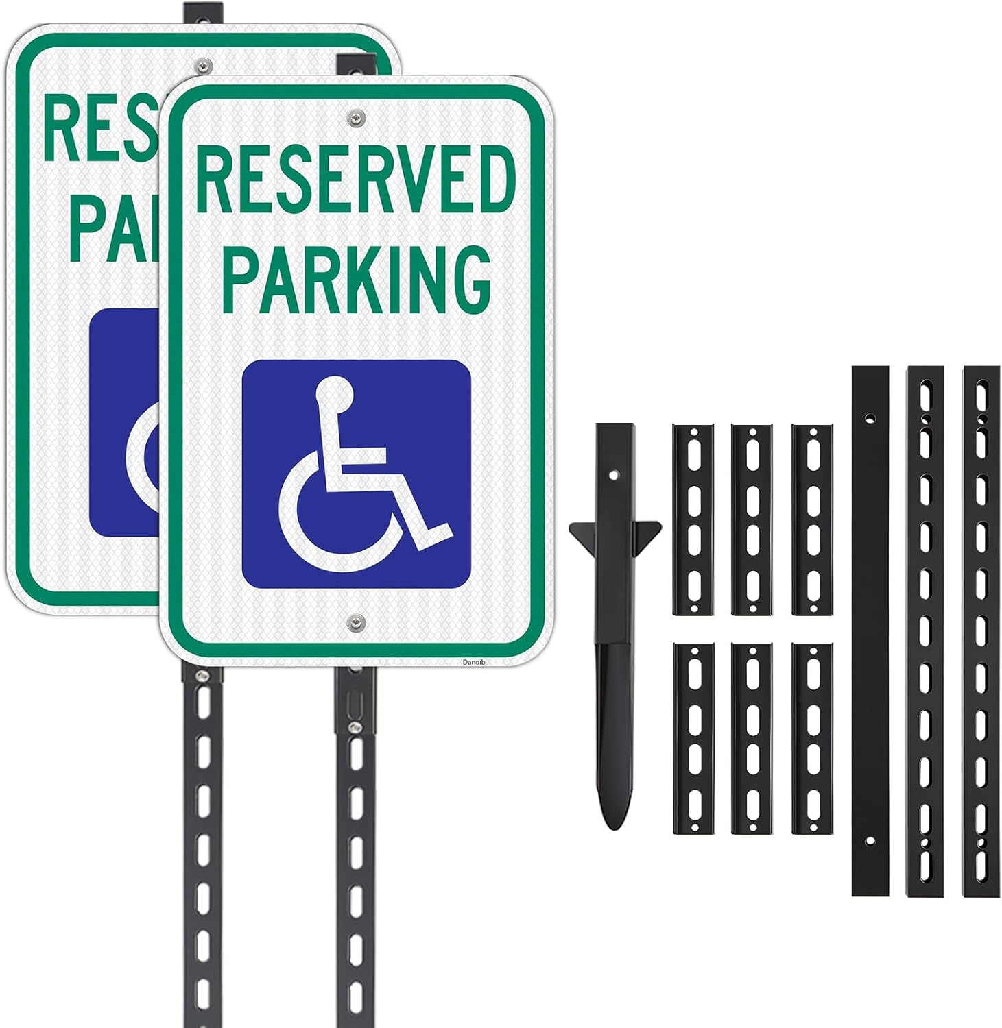 2 Pack Handicap Parking Sign with 6Ft Stake, 18 x 12 Inch Engineer Grade Reflective Aluminum, Handicapped Sign, Weather Resistant, Waterproof, Durable Ink (Blue and Green)