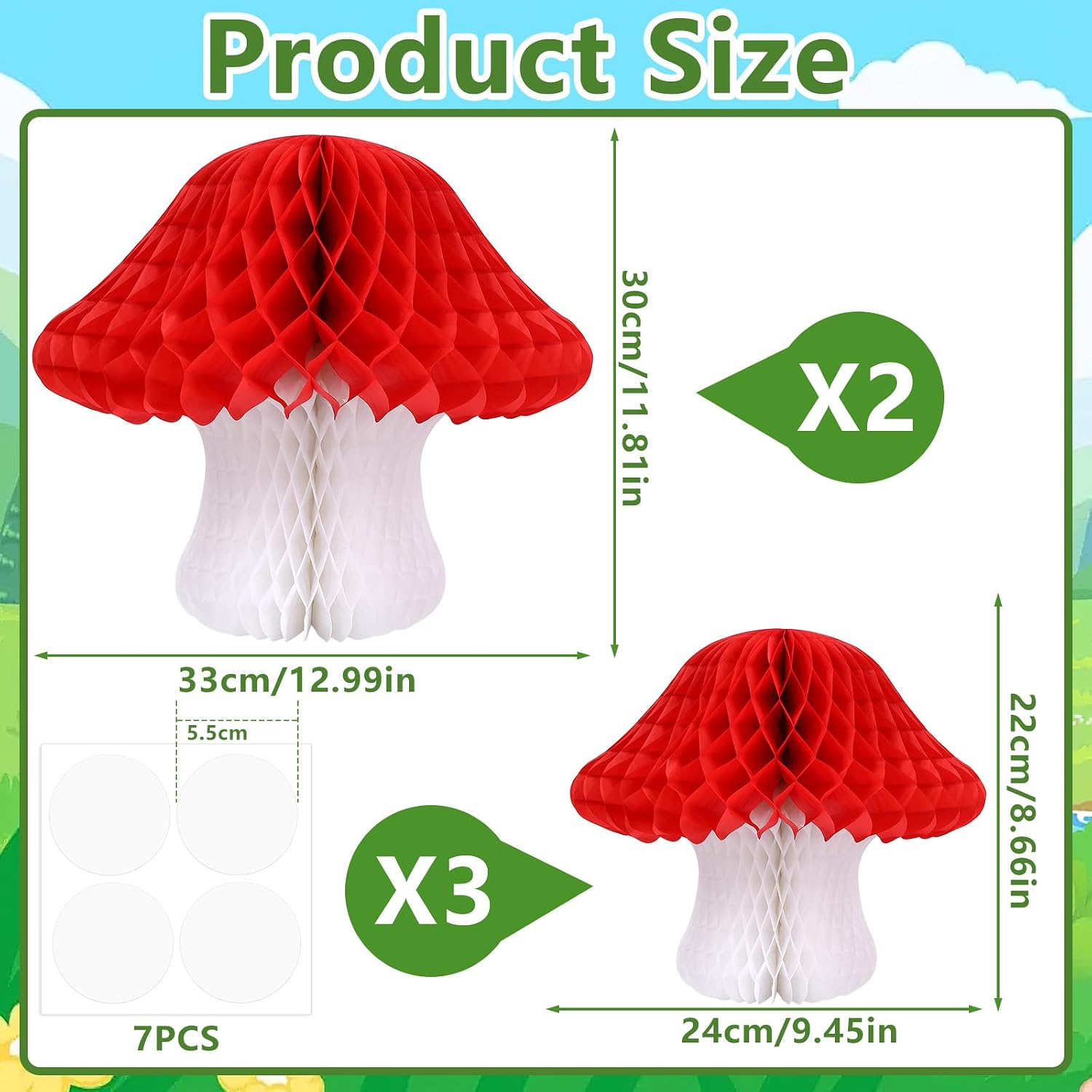BOARDFEB Mushroom Honeycomb Decorations Set 5 Pieces Fairy Party Decorations Wonderland Honeycomb Centerpiece Lanterns for Baby Shower Birthday Garden Room Decor