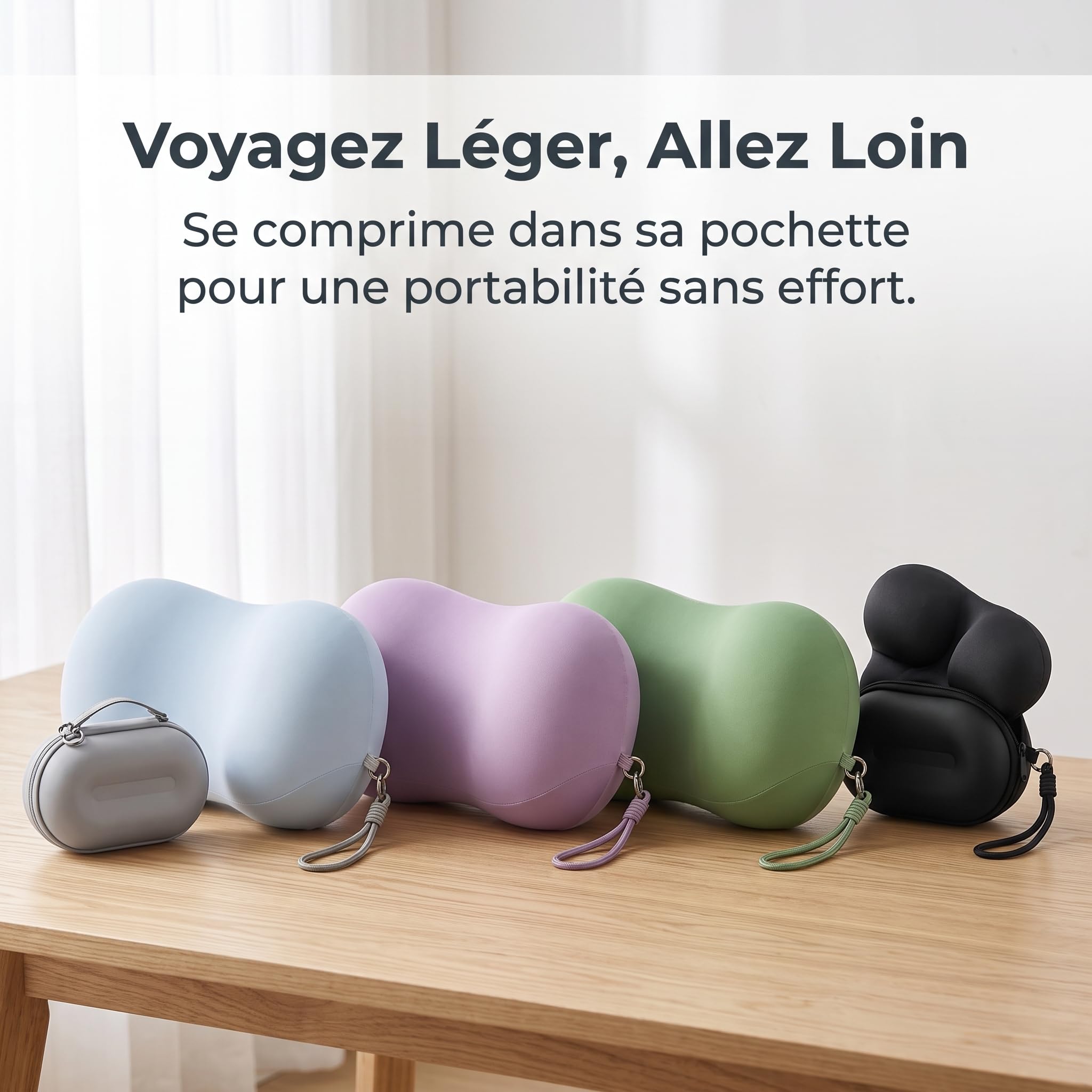 Almohada Viscoelástica para el Cuello Viajera, Almohada Cervical Portátil para Avión y Coche con Bolsa Almacenamiento, para Dormir, Púrpura Taro