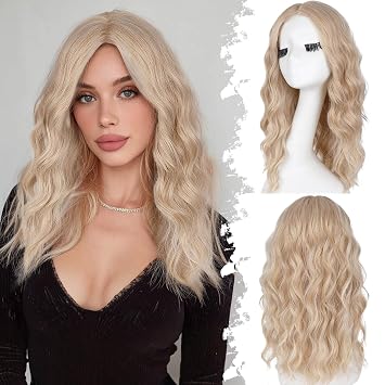 Eawwii Honey Blonde Mix Platinum Blonde Short Wavy Wig for Women Lace Hairline Bob Style Synthetic Heat Resistant - Natural Appearance for Everyday Hairstyle 18 Inch