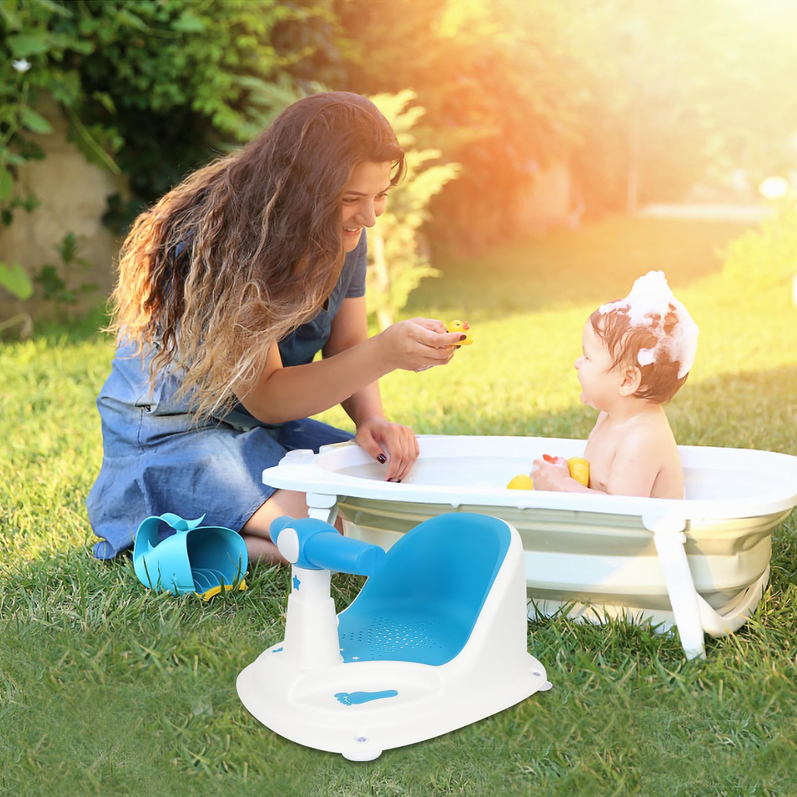 Hemobllo Seggiolino da Bagno per Bebé e Ragazzo Ragazza Supporto Confortevole, Materiale Affidabile Pp e Tpe, Sedia Antiscivolo Blu per Bagnetto la Doccia