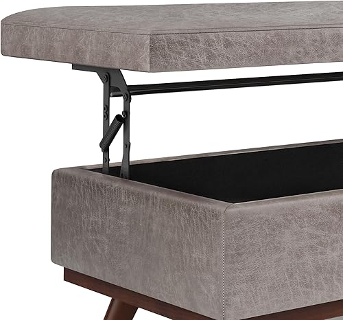 Miniatura 195 de SIMPLIHOME Owen - Bandeja rectangular moderna de mediados de siglo de 34 pulgadas de ancho, otomana pequeña para almacenamiento de mesa auxiliar, en