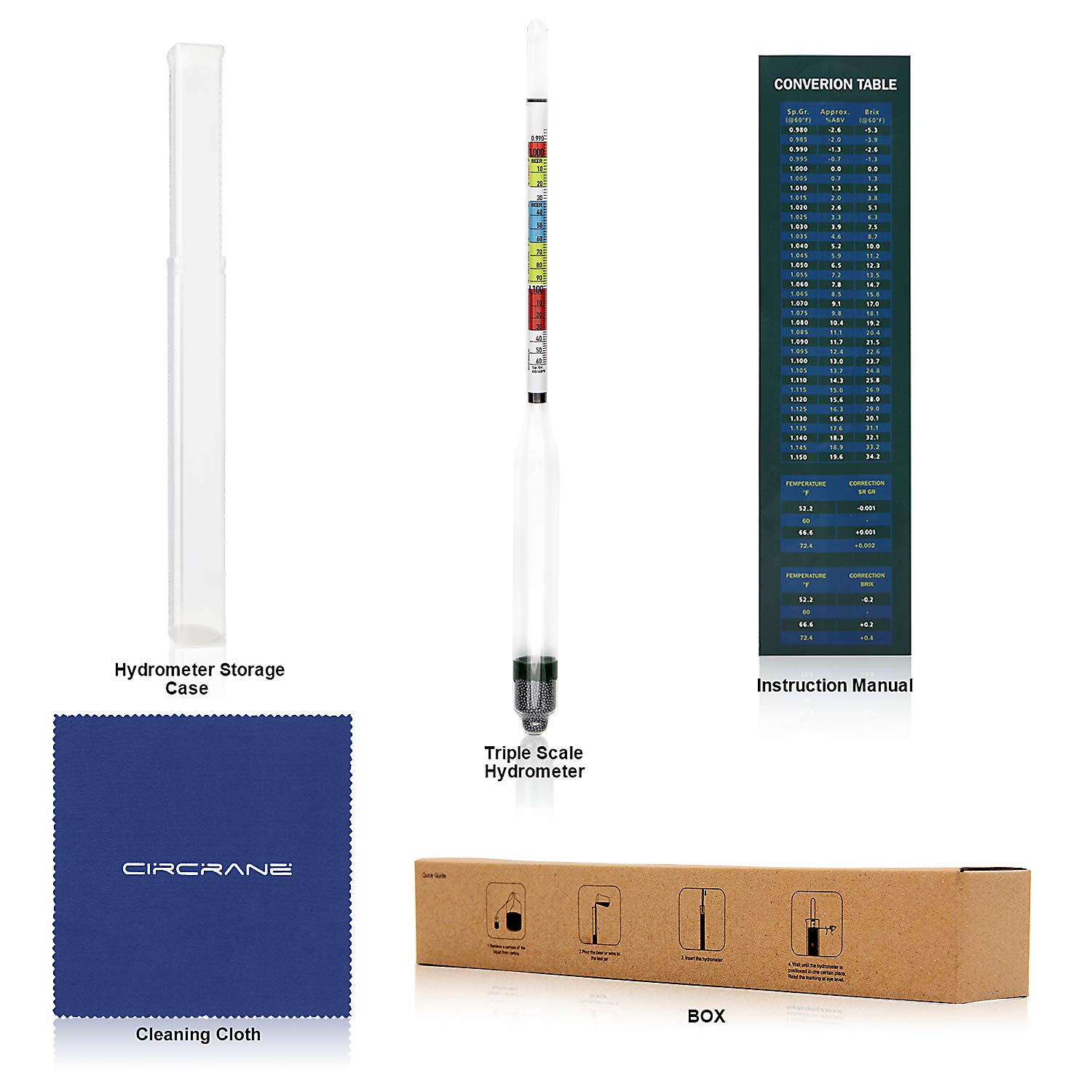 Circrane Kit de hidrómetro de triple escala, hidrómetro de alcohol para cerveza, vino, hidromiel y kombucha, ABV, Brix y kit de prueba de gravedad, suministros de elaboración casera