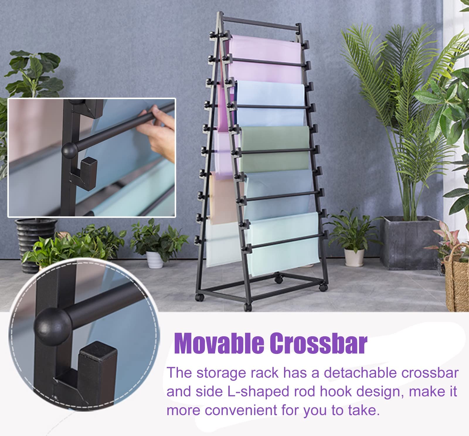 Doppelseitiger Aufbewahrungsständer mit Rollen, freistehend, Metall, für Schals und Geschenkpapier, vielseitiger Organizer für Bastelbedarf, Zuhause oder Einzelhandel, 160 cm
