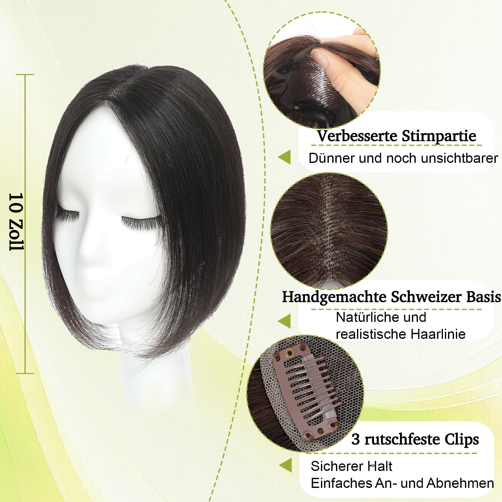 Haar Topper aus echtem Menschenhaar für Frauen mit dünner werdendem Haar 3 × 4,5zoll verbesserte Schweizer Spitzenbasis Perücken-Topper für Frauen (Natural Black)