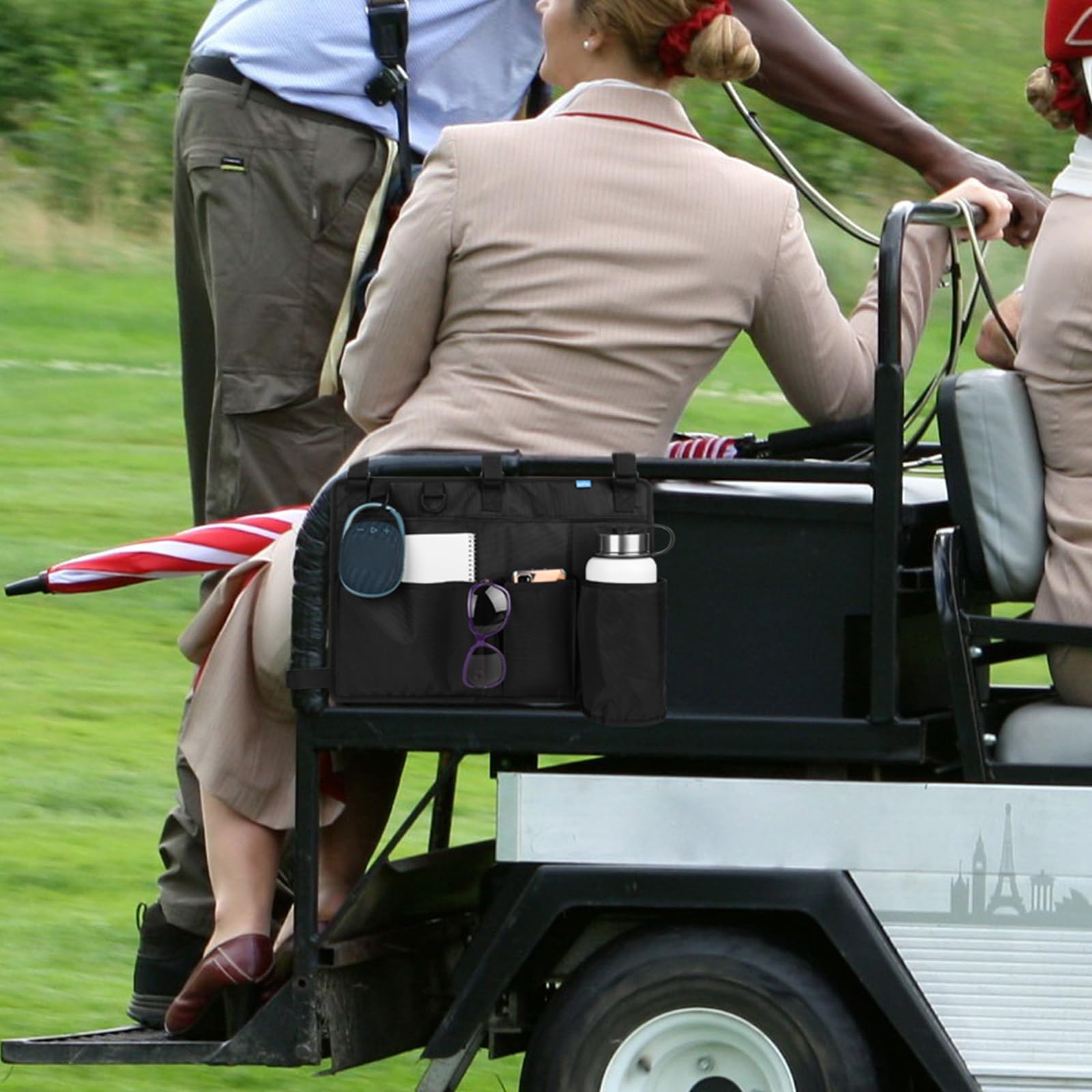 Xxerciz Golfwagen-Rücksitz-Organizer, leichte, faltbare Aufbewahrungstasche, tragbares Golfwagen-Zubehör mit verstellbarem Gurt für EZGO Yamaha Club Auto, Rollstuhl und Rollator