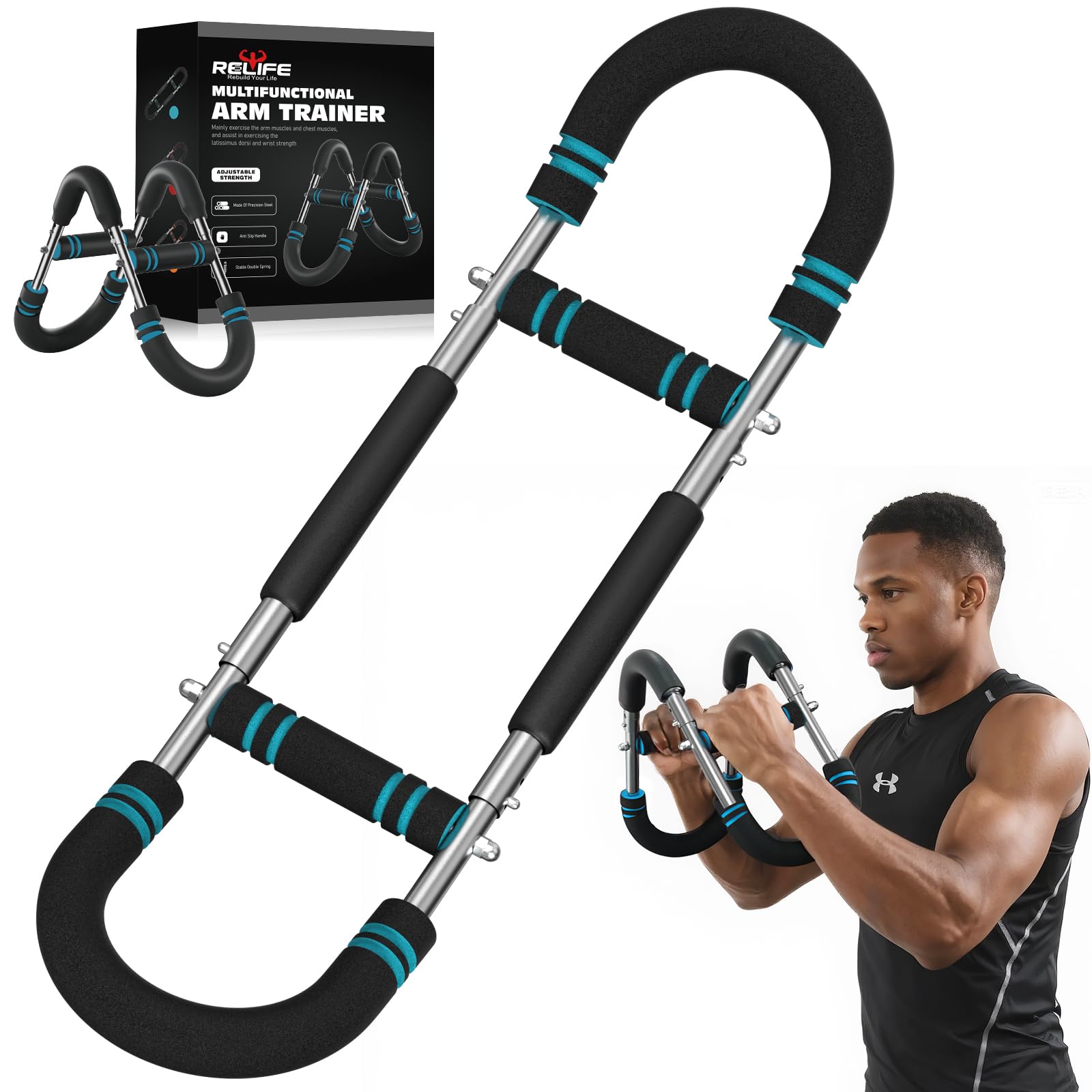Relife Twister Arm Trainer,40-130lbs Arm Trainer for Forearms &amp; Chest Muscle Training Workout,Adjustable Spring Resistance Chest Exercise, Portable Home Gym Strength Equipment for Men &amp; Women