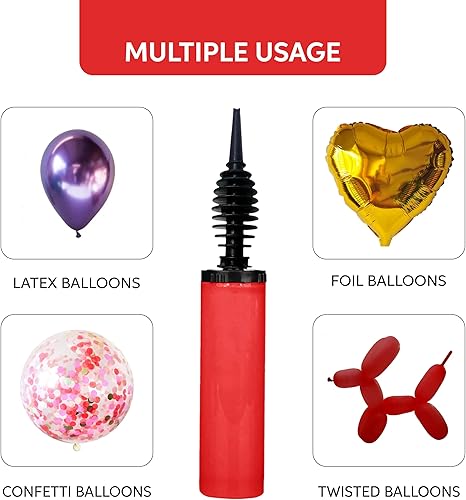 Miniatura 7 de Bomba de globos, inflador para globos, soplador de juguete, aluminio y confeti, bomba de aire manual de doble acción para globos.