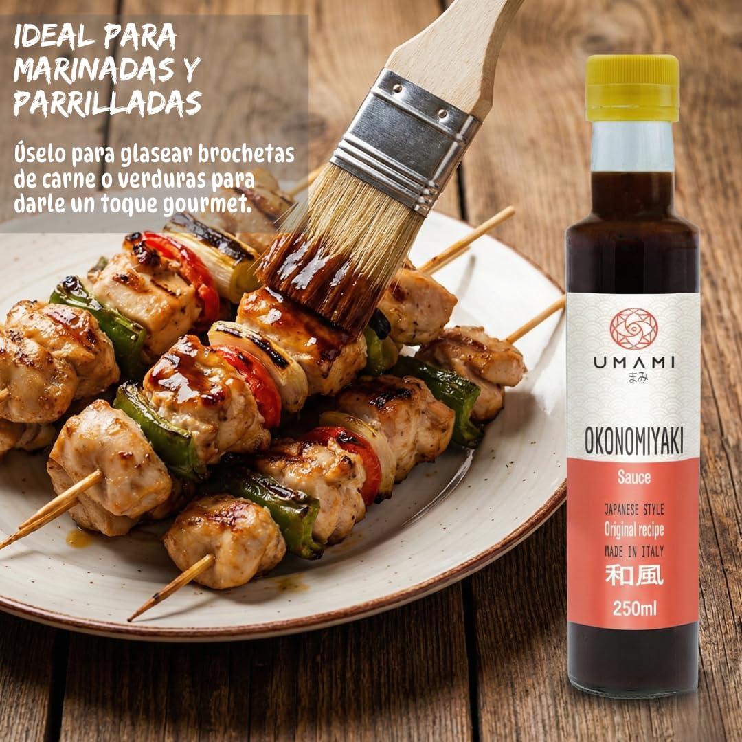 Umami Salsa Okonomiyaki Japonesa 250ml - Con Frutas y Verduras BIO - Para Okonomiyaki, Takoyaki y Street Food - Sin Conservantes ni OMG - Sabor Auténtico