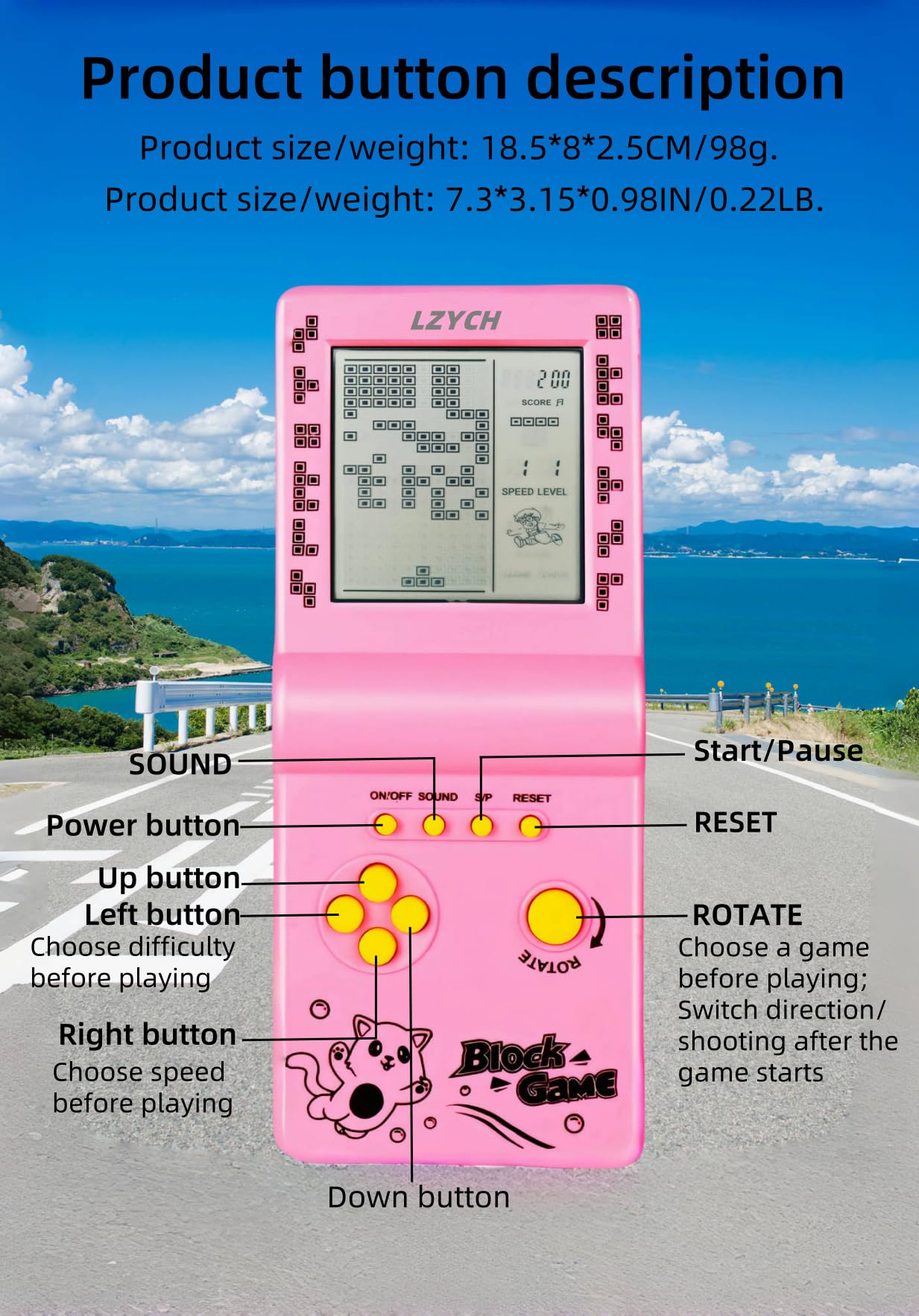 Console di Gioco in Mattoni 23 Gioco retrò Blocchi/Corse/Carri Armati Difficoltà Regolabile 2 Batterie AA Alimentate Bambini/Studenti Compleanno/Regalo di Natale Giocattolo Puzzle (Rosa)