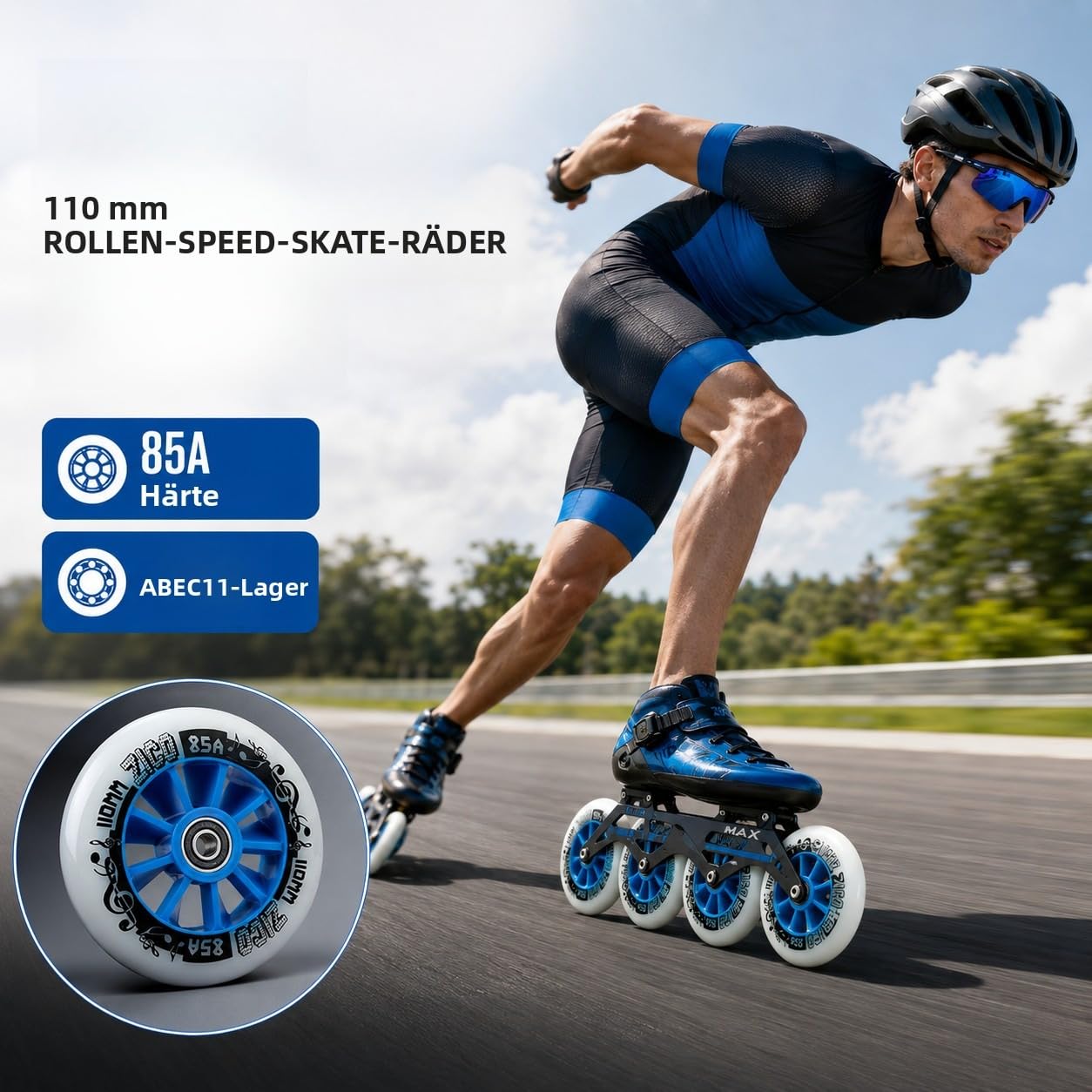Speed Inline Skate Rollen 6er 90mm 100mm 110mm Ersatzrollen für Inliner mit ABEC11 Hochgeschwindigkeits-Kugellagern, 85A PU Rollen, Verschleißfest für Outdoor Straße, Bahn, Skating (White,90mm)