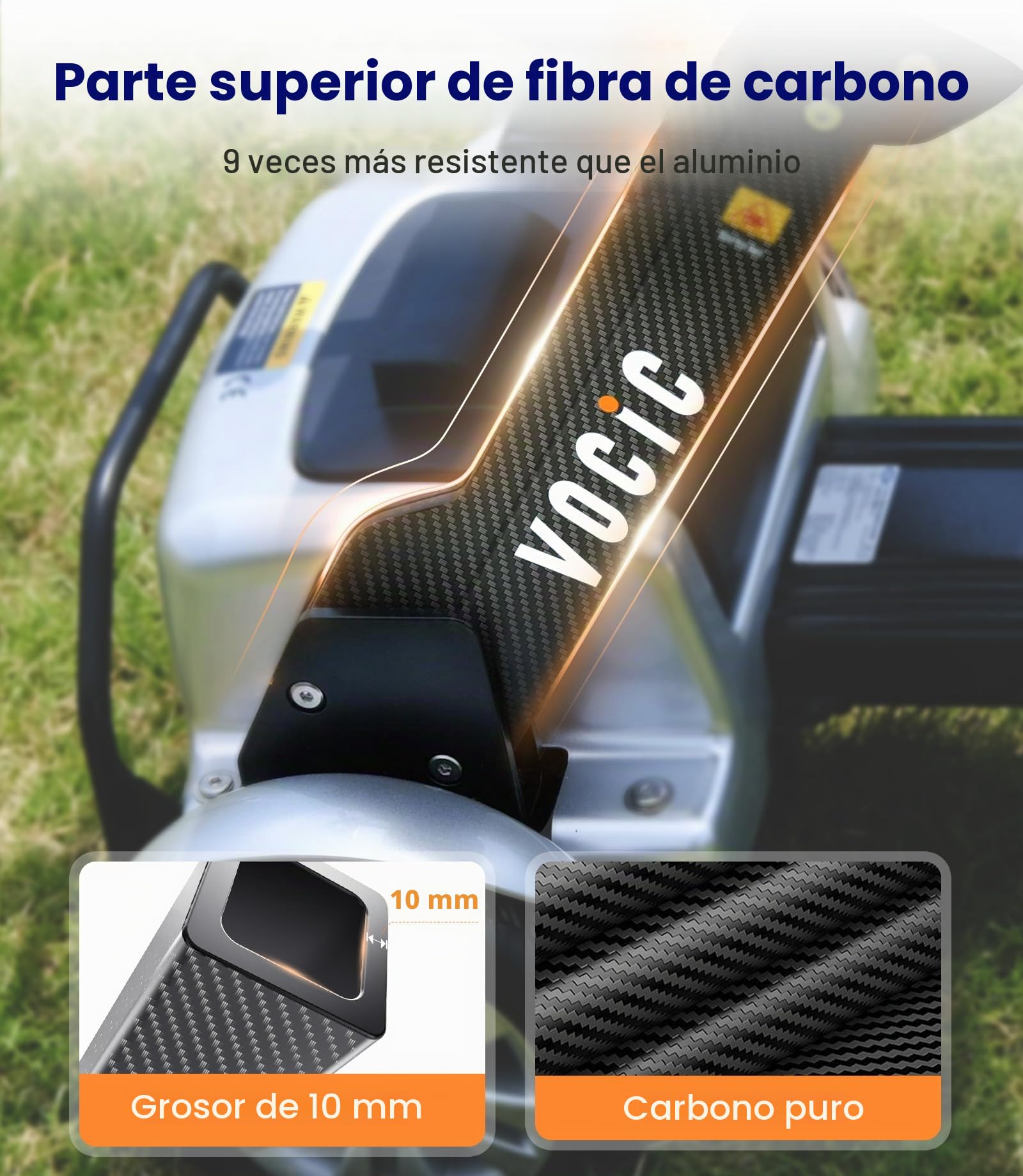 VOCIC D71 Scooter de movilidad para mayores de carbono plegable 21 kg | Marco ajustable, soporta hasta 150 kg, hasta 20 km de autonomía y apto para viajar en avión (plata)