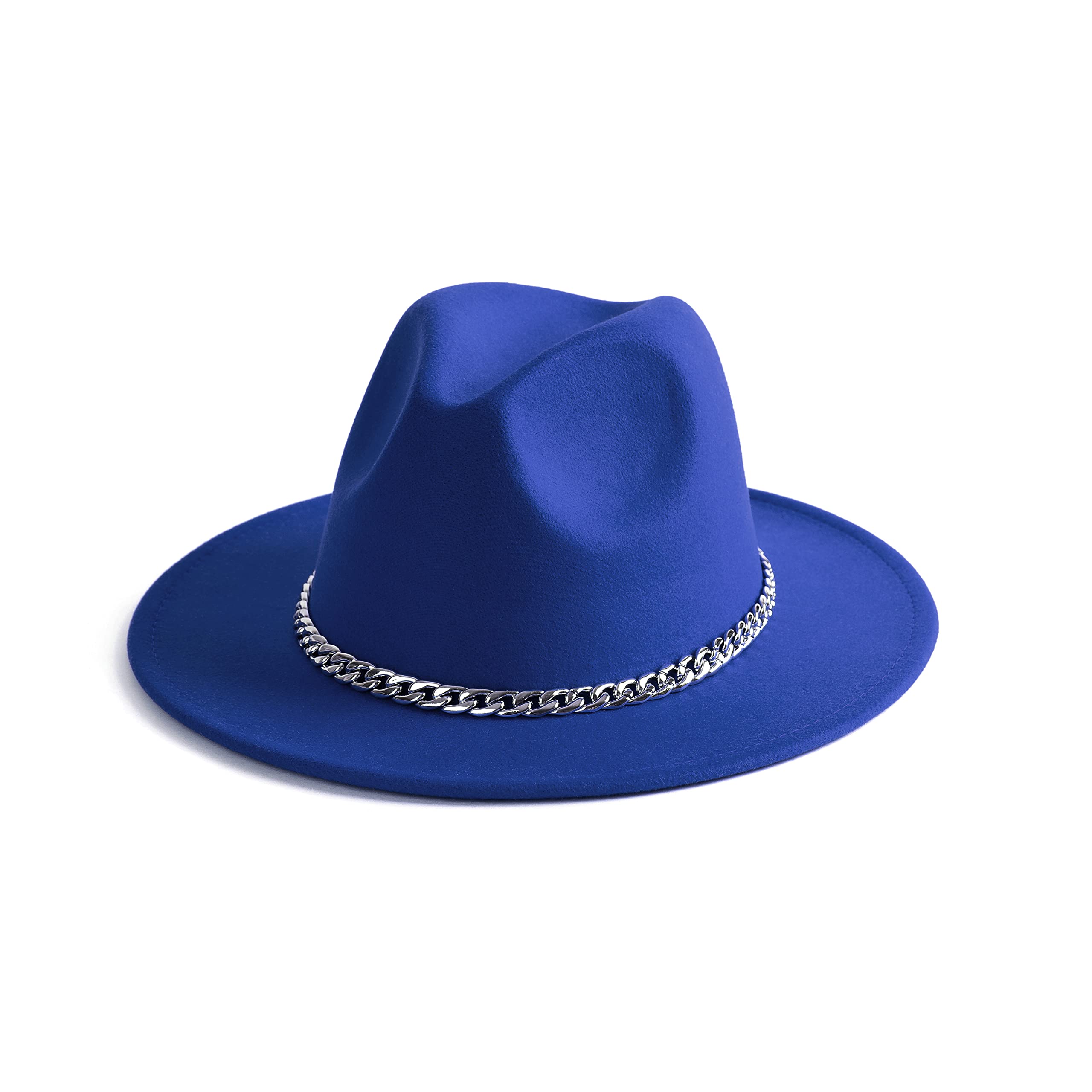 Gossifan Women Men Wide Brim Fedoran Hat with Chain Belt Buckle