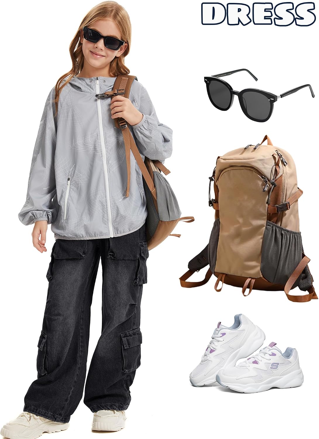 Girls-Jeans, Stretch-Waisted Wide Leg Multiple Pockets Baggy Y2K Girls-Cargo-Pants, Kid-Jeans 5-16 Years