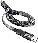 4-in-1 USB C câble avec affichage de puissance, 65W 3A Câble à charge multiple en Nylon plat avec Synchronisation de données,USB A/C à USB Port C/L compatible avec iPhone 17/16/15/MacBook/Tablet/Samsung S25 Téléphone & Encore, 2M