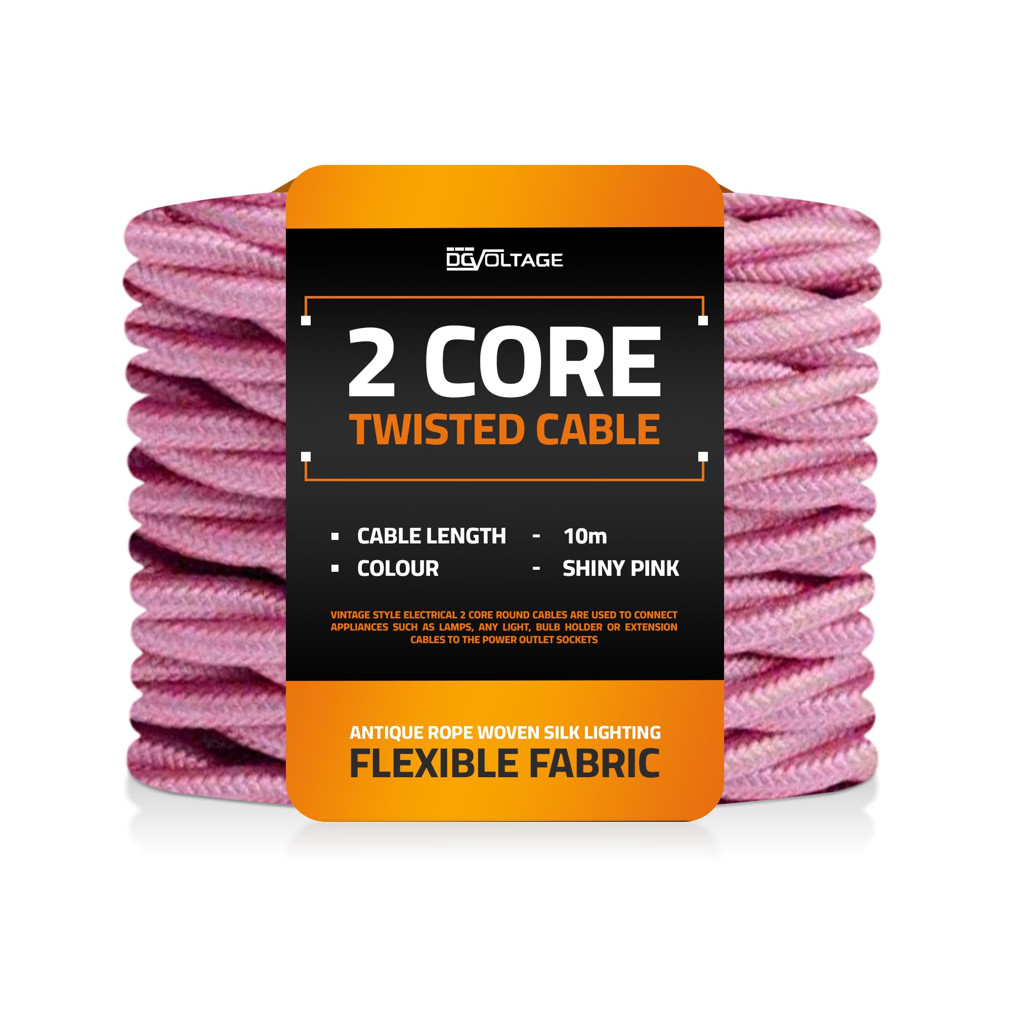 DC VOLTAGE 10m 2 Core Twisted Cable Flexible Wire Lamp Cord, 2 Conductor 32.8ft Vintage Light Flex Cable DIY Lamps Electrical Wire Lighting Appliance Wire Twisted Fabric Electrical Wire (Shiny Pink)