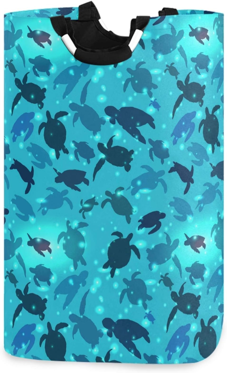 Turtle Swims In The Ocean Large Laundry Hamper with Handle Foldable Durable Clothes Hamper Laundry Bag Toy Bin for Bathroom, Bedroom, Dorm, Travel