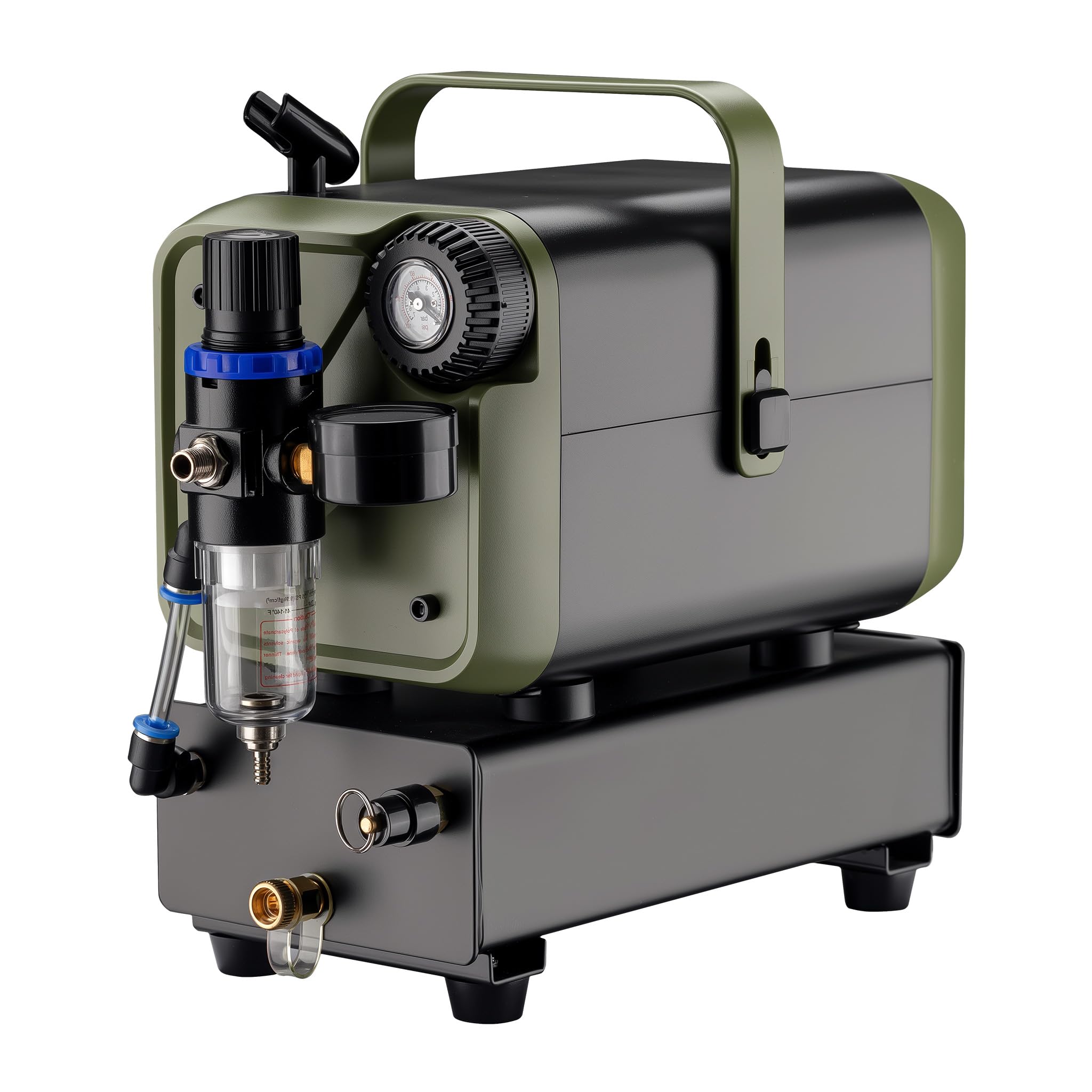 Wiltec Compresseur Airbrush HS-​679F 1/​6 CV, compresseur à air comprimé 28 l/​min d'alimentation, compresseur pour pistolet aérographe avec support, compresseur d'air avec manomètre pour aérographie