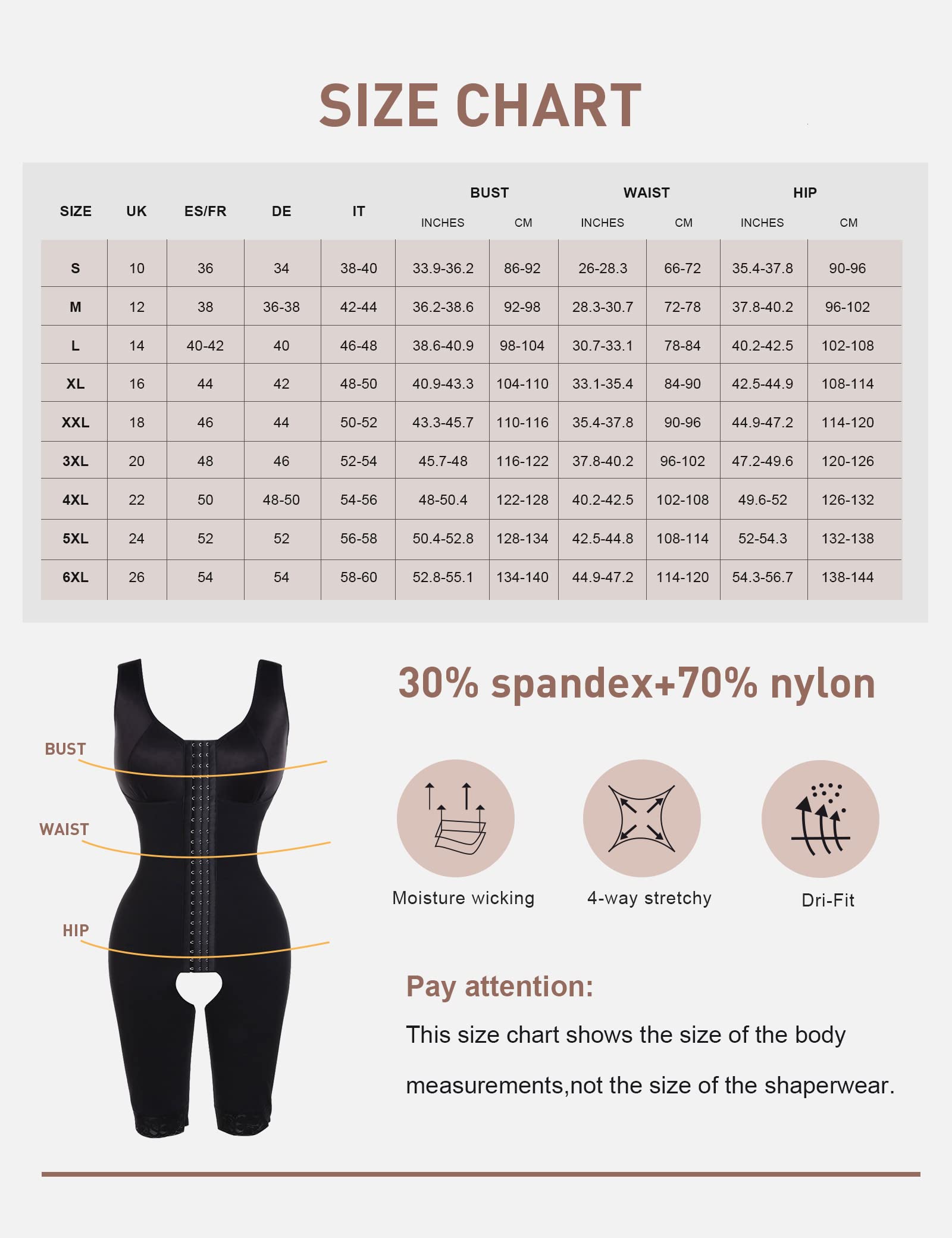 FeelinGirl Faja para Mujer con 3 Filas de Ganchos Shapewear Sobre Busto Control de Abdomen Body Reductor con Pantalones Moldeadores hasta la Rodilla Tallas Grandes