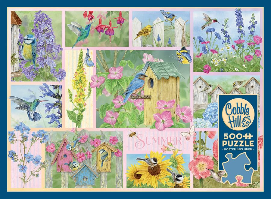 Cobble Hill 500 Piece Puzzle -Garden Birds in Summer, Sample Poster Included, Vibrant Colors, Green, Blue, Earthy Tones - Image 2