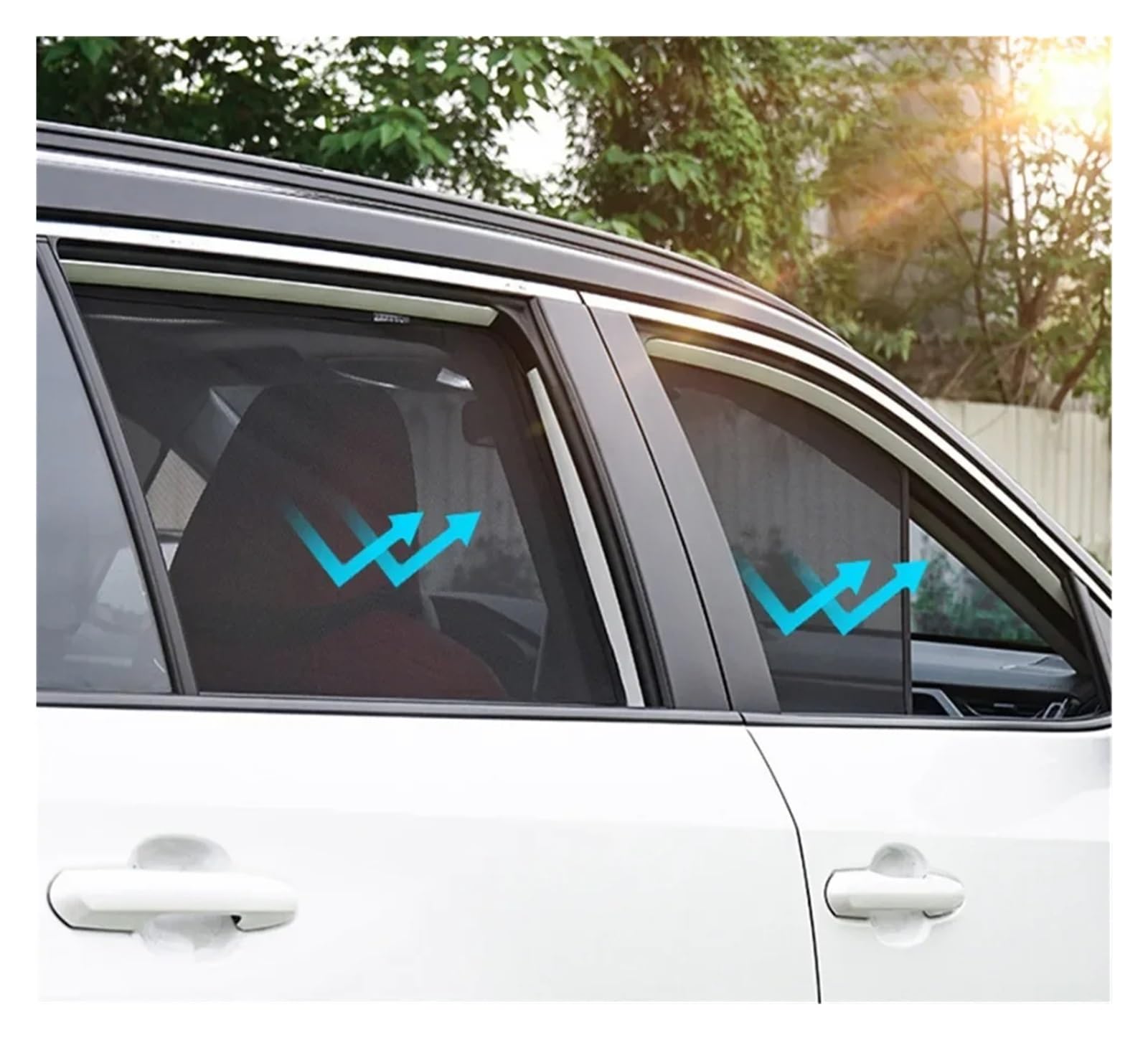 Kfz Outdoor Abdeckplane Für Vw Für Polo Fließheck 6R 6C 2009-2017 Magnetische Vorhang Mesh Frontscheibe Rahmen Vorhang Auto Fenster Sonnenschutz Autoscheiben Sonnenschutz(2PC Side Triangle)