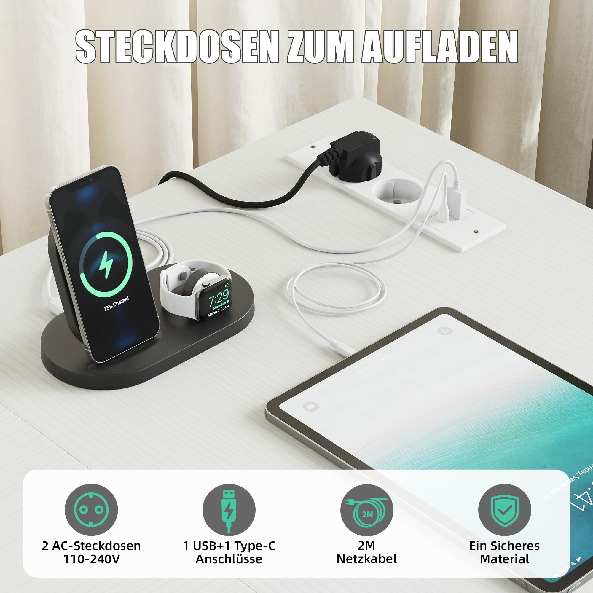 YOUDENOVA Schreibtisch L-Form, 150×100 cm Eckschreibtisch mit 8 Schubladen, Computertisch mit Steckdose und USB-Ladeanschluss, Bürotisch für Arbeitszimmer Weiß