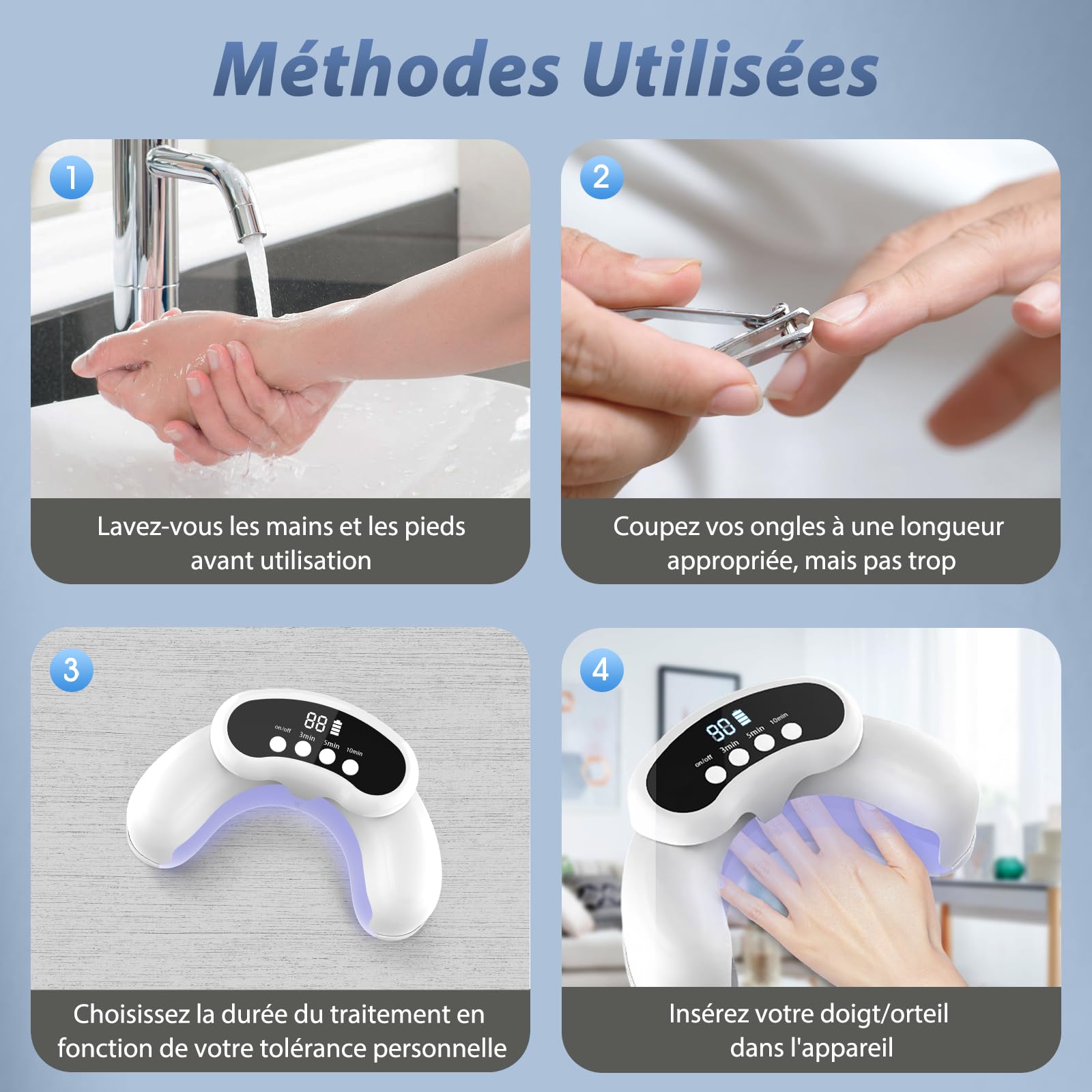 Laser Mycose Ongle Pied - Appareil Mycose Ongle Pied avec Laser Ongle à Doubles Longueurs d’Onde et Affichage de l’Heure pour le Traitement d’Appoint de la Mycose Ongles des Pieds, Blanc