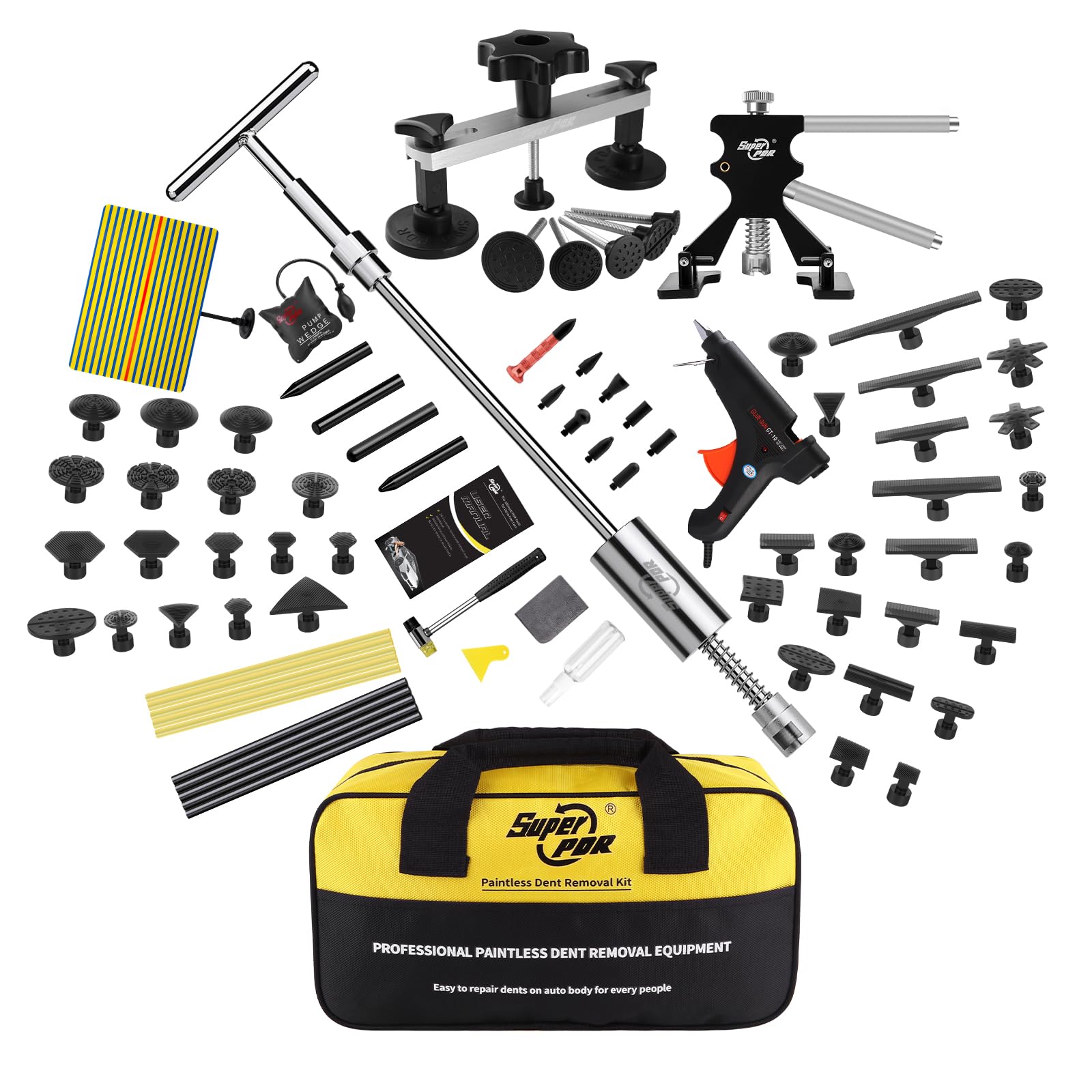 PDR AUTO Paintless Dent Repair Kits 100PCS Car Dent Removal Tools Come with 4 Kinds of Dent Puller and All Glue Tabs Removing Big dents Small Dents,Dings, Creases and Hail Damage All Without Painting