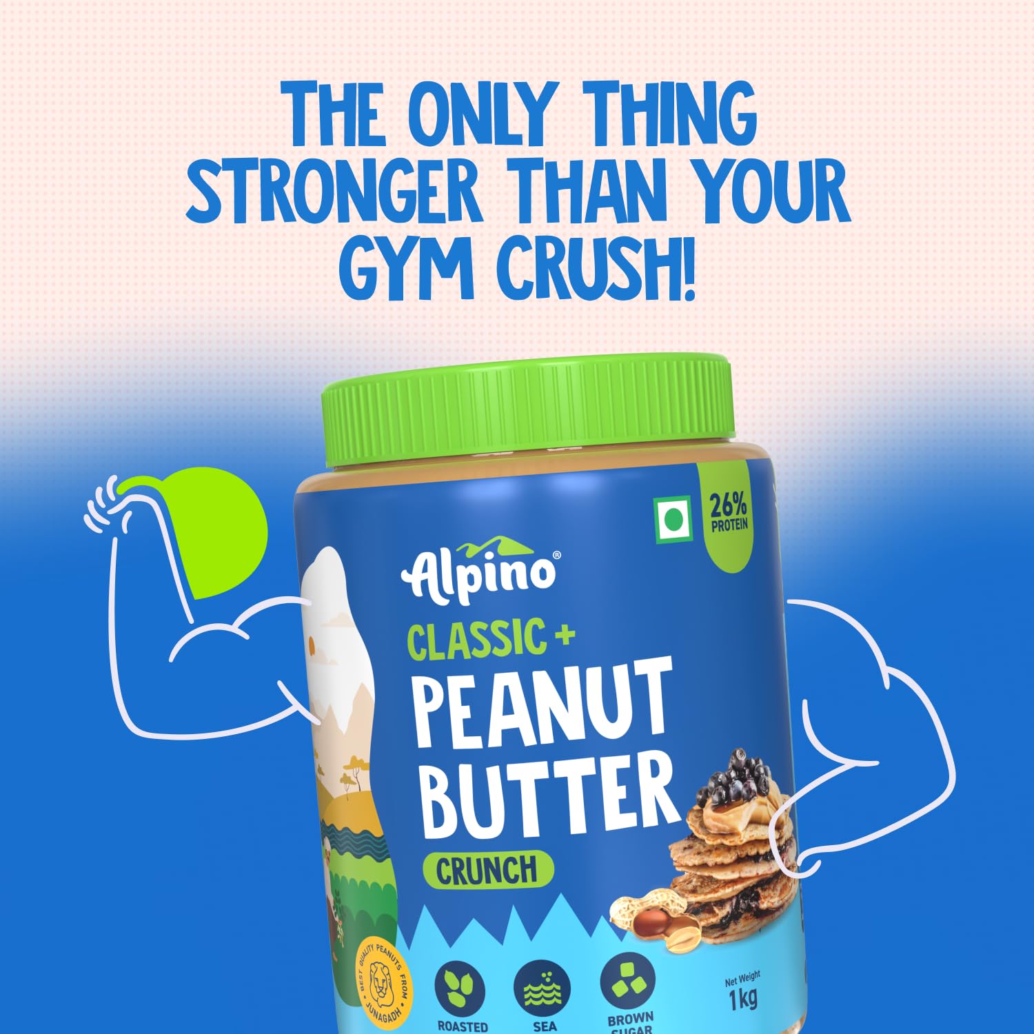 Alpino Classic Peanut Butter Crunch 1 KG | 90% Roasted Peanuts | High Protein Peanut Butter Crunchy | Gluten-Free 1