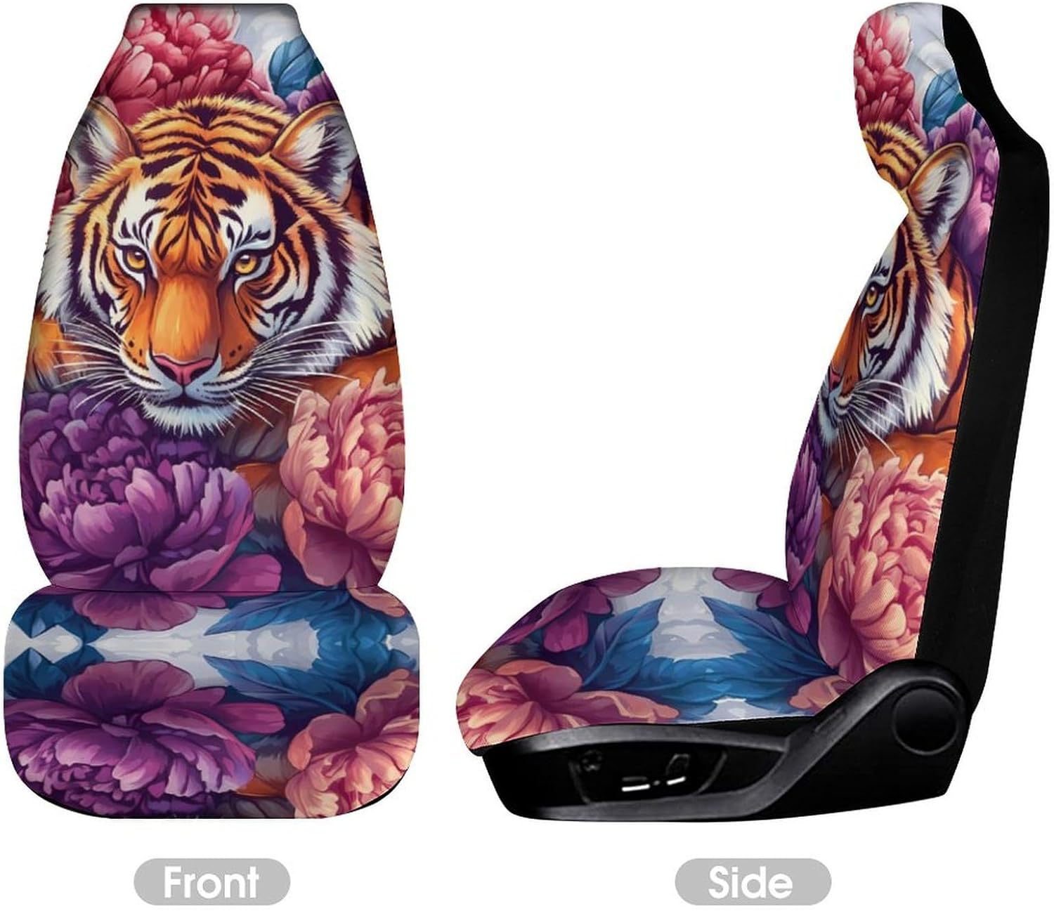 Tiger Peony Flowers Car Seat Covers Universal Car Front Seats Protector Auto Interior Accessories 1PCS