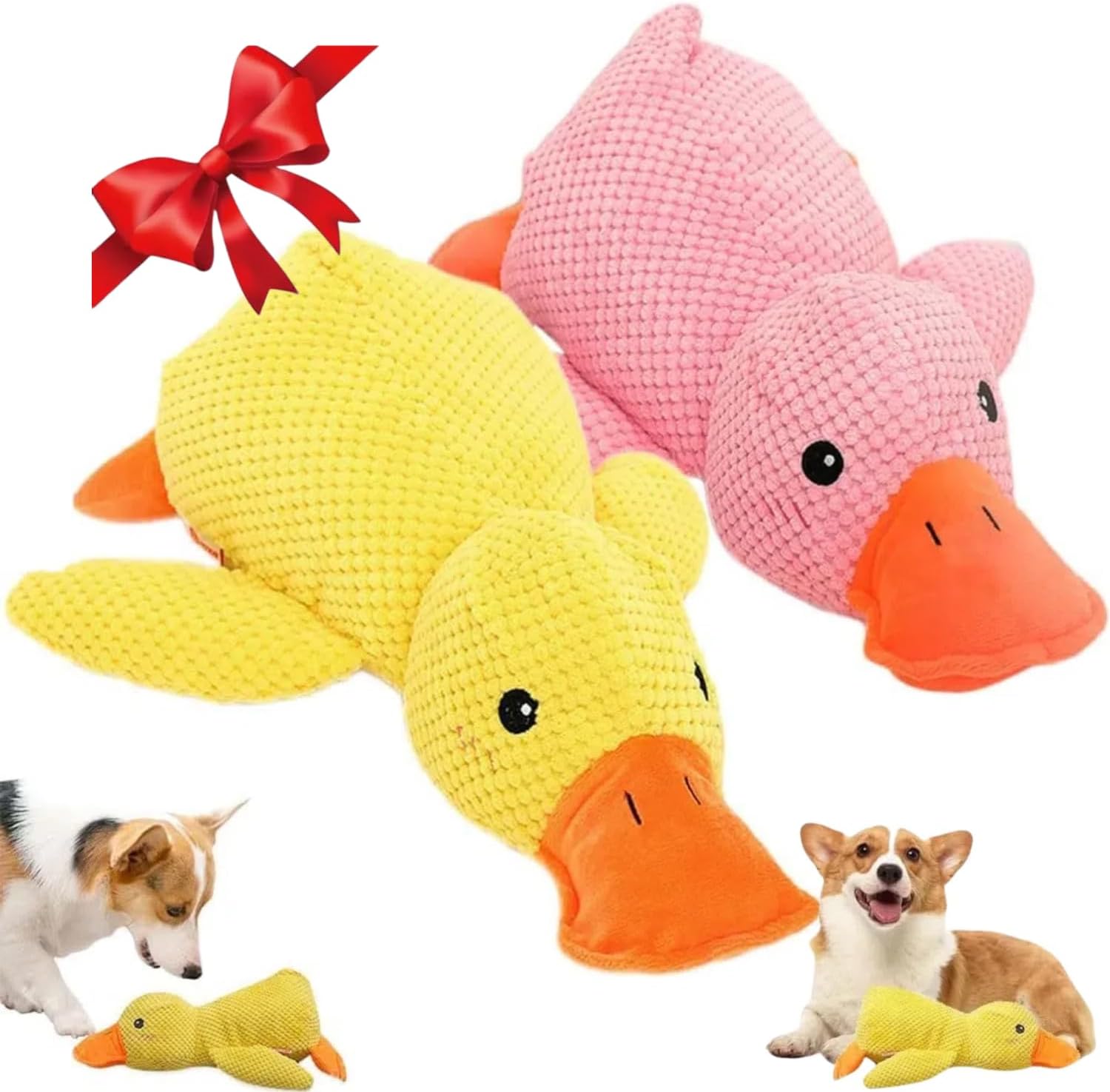 2025 Upgraded Dog Toys, Dog Toys for Aggressive Chewers, Duck Dog Toy, Durable Dog Calming Duck Dog Toys, Dog Toys for Large Dogs, Yellow Stuffed Duck Dog Toys Puppy Toys (3 Pack, M-11.4*13.5in)